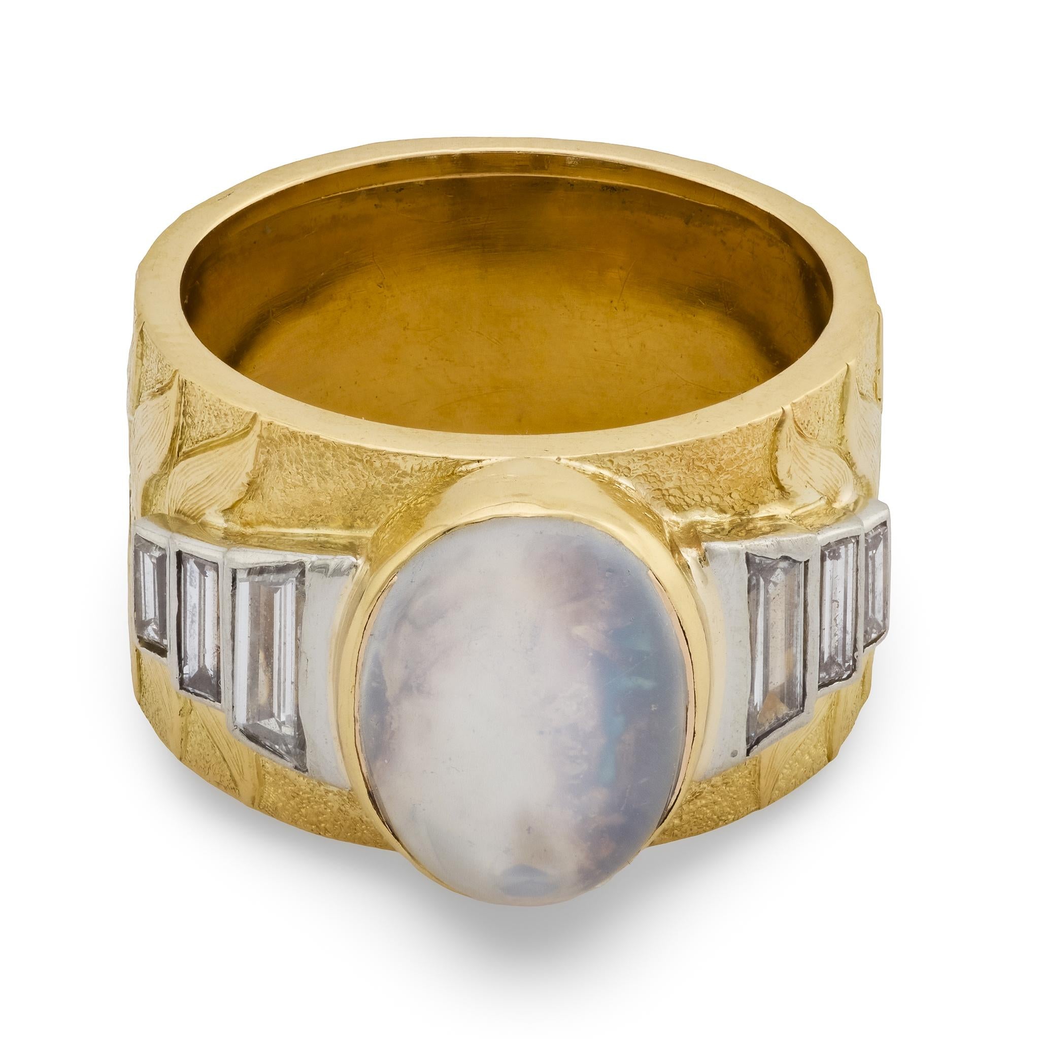 Estate 18k Moonstone & Diamond Cigar Band