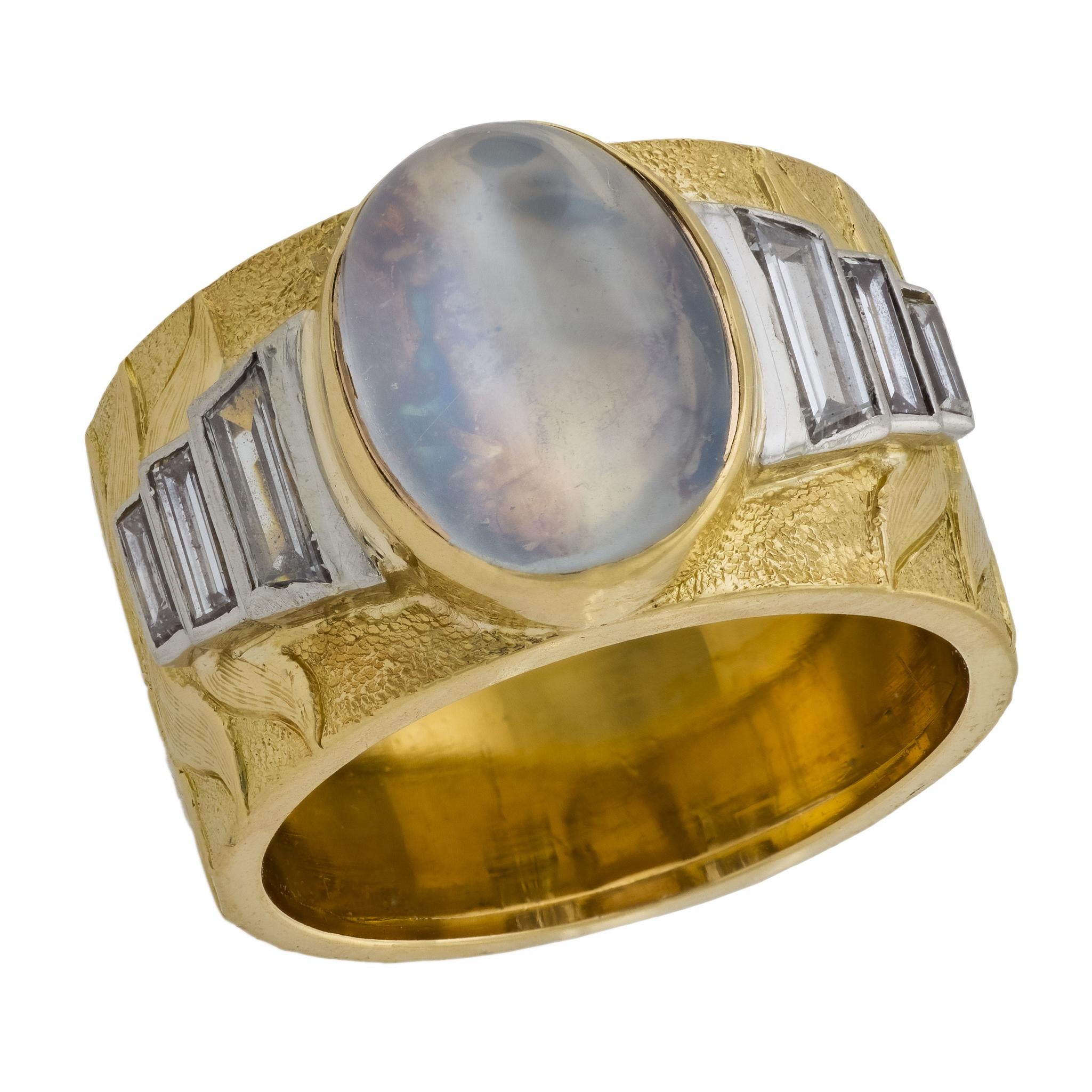 Estate 18k Moonstone & Diamond Cigar Band