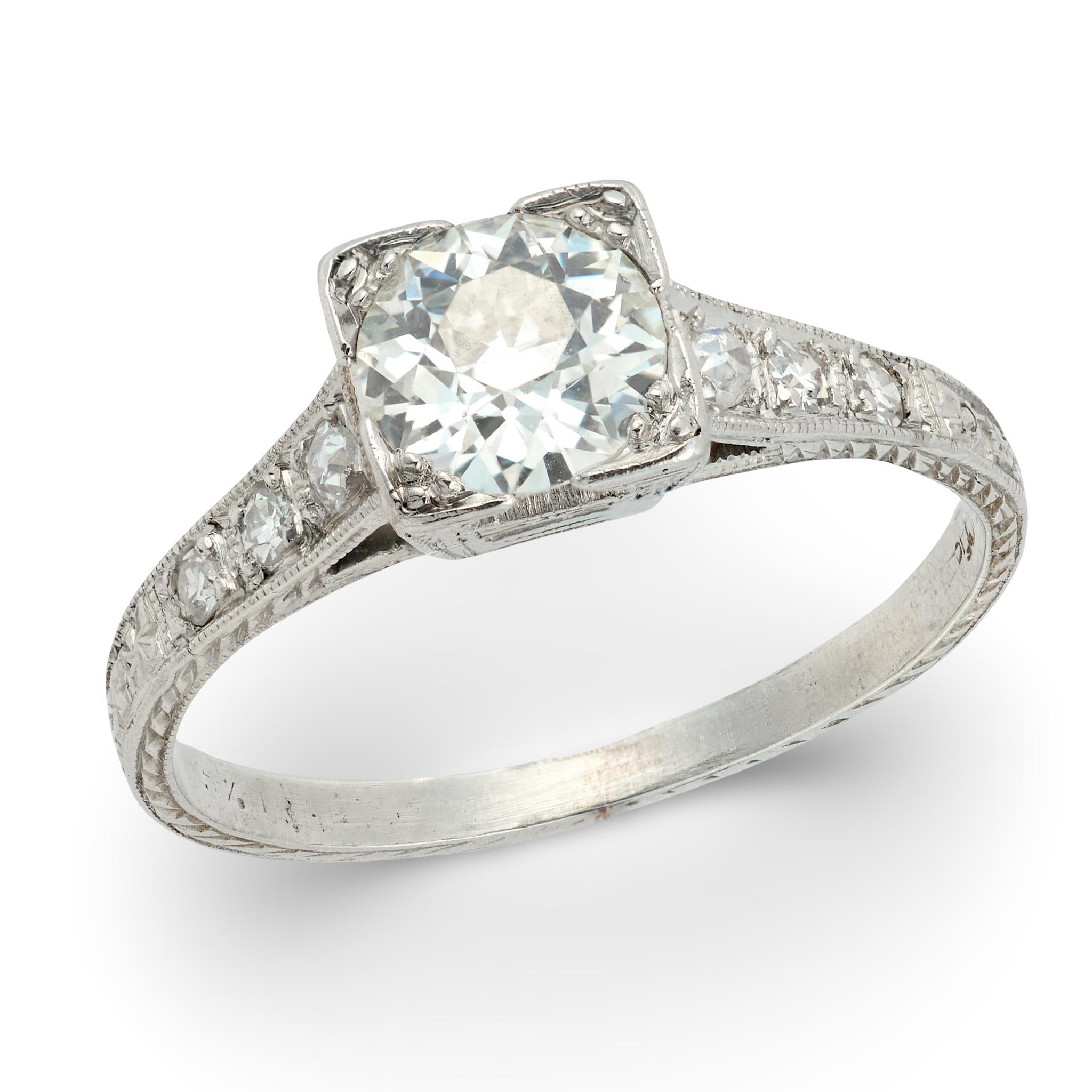 Art Deco Platinum Diamond Engagement Ring .80ct