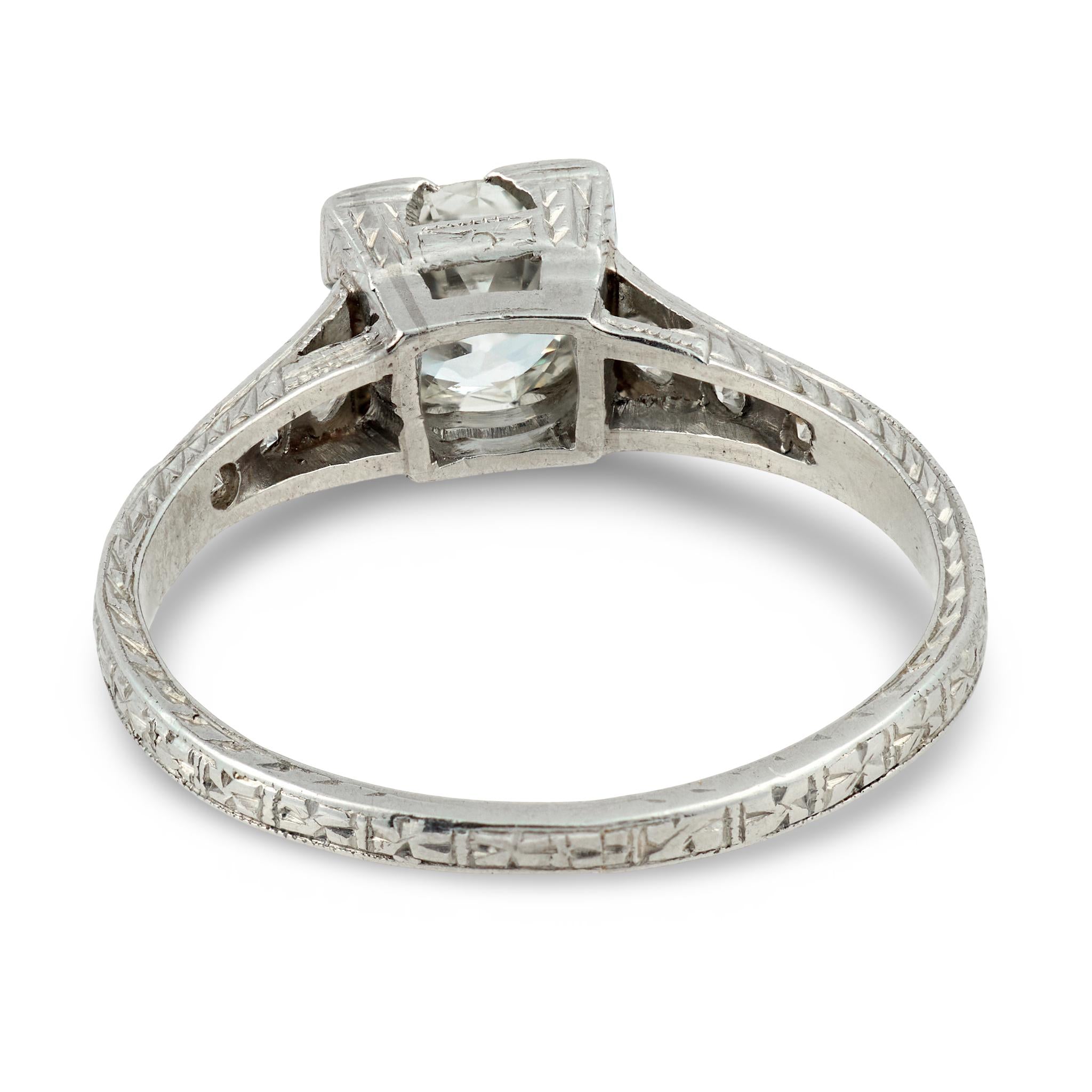 Art Deco Platinum Diamond Engagement Ring .80ct