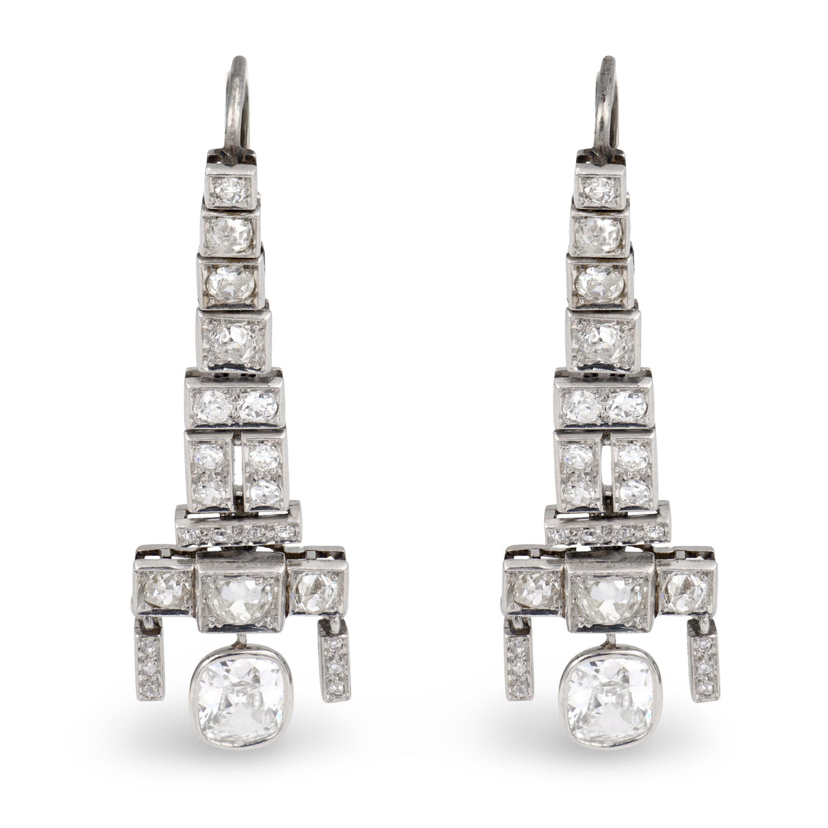 Art Deco Platinum Diamond Dangle Earrings