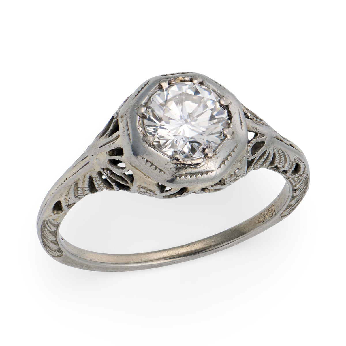 Art Deco 18k Diamond Engagement Ring .72ct