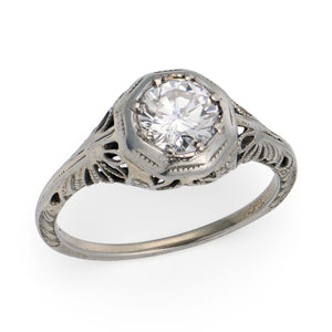 Art Deco 18k Diamond Engagement Ring .72ct