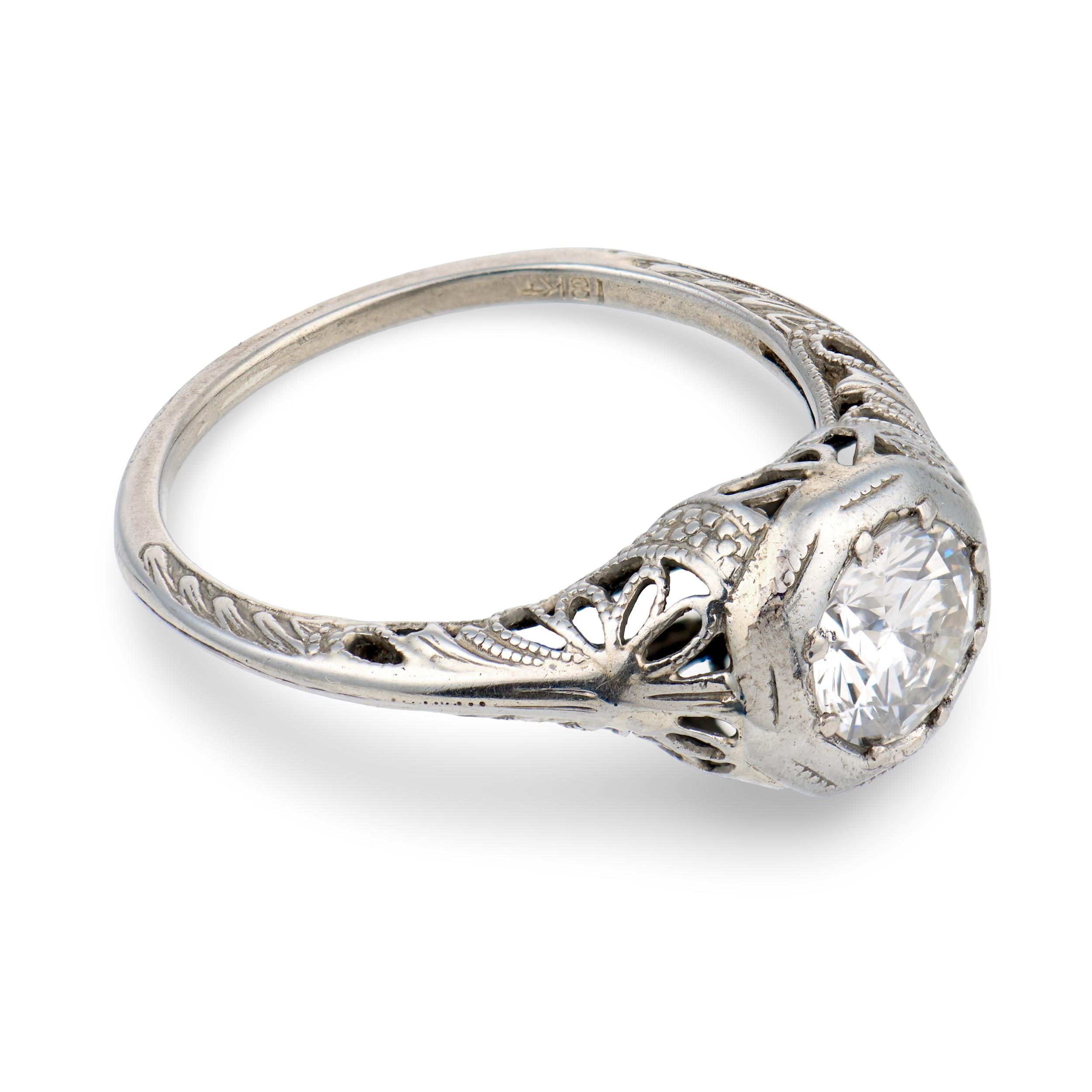 Art Deco 18k Diamond Engagement Ring .72ct