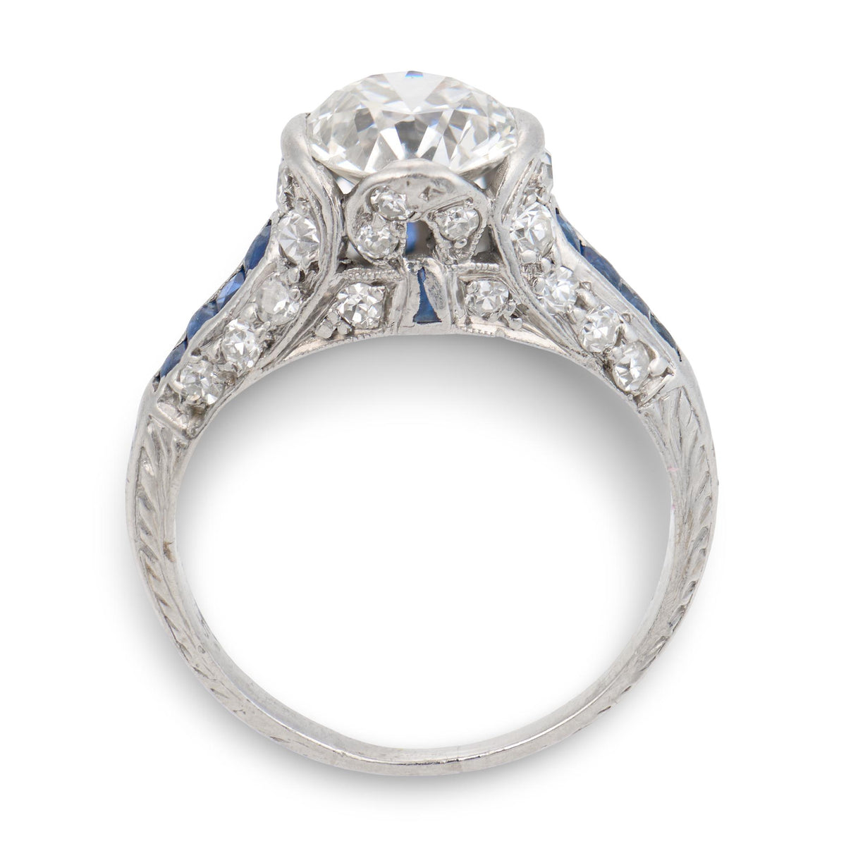 Art Deco Platinum Diamond & Sapphire Engagement Ring 1.30ct