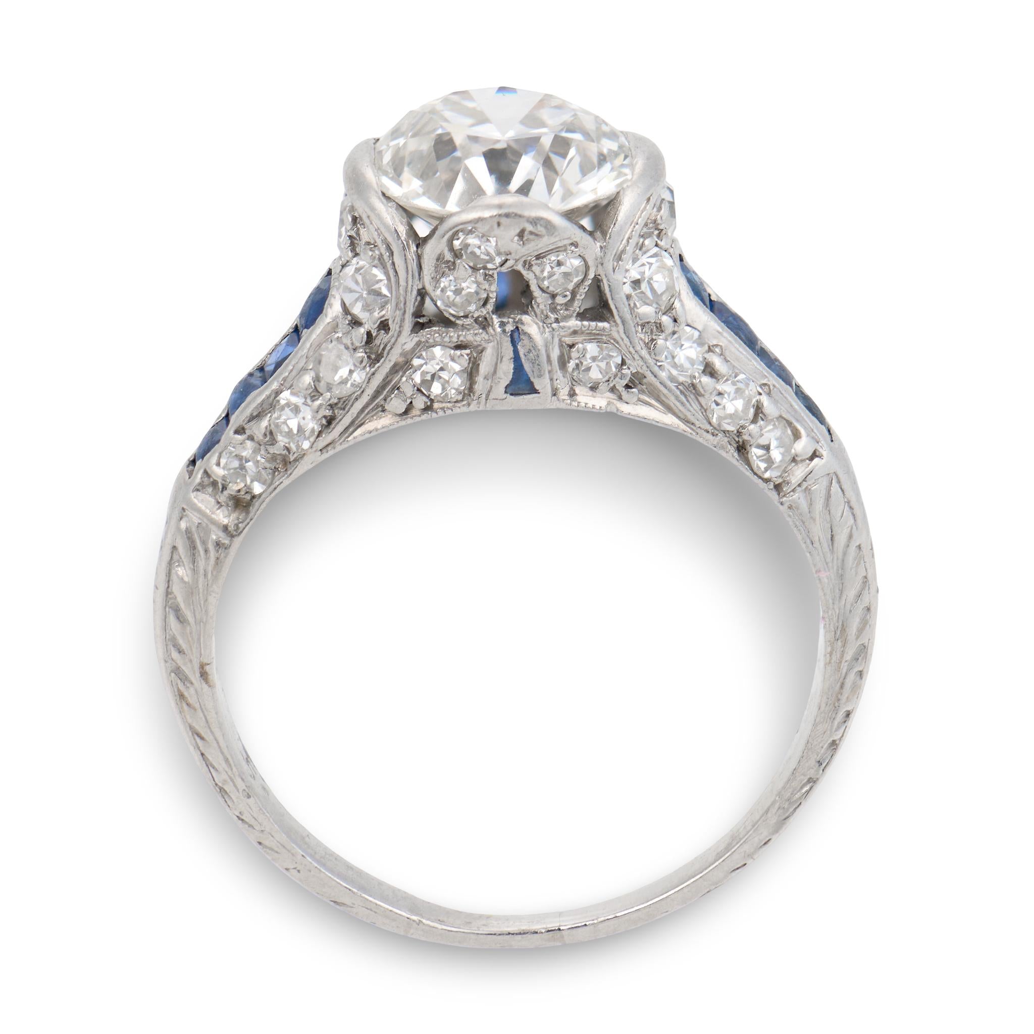Art Deco Platinum Diamond & Sapphire Engagement Ring 1.30ct