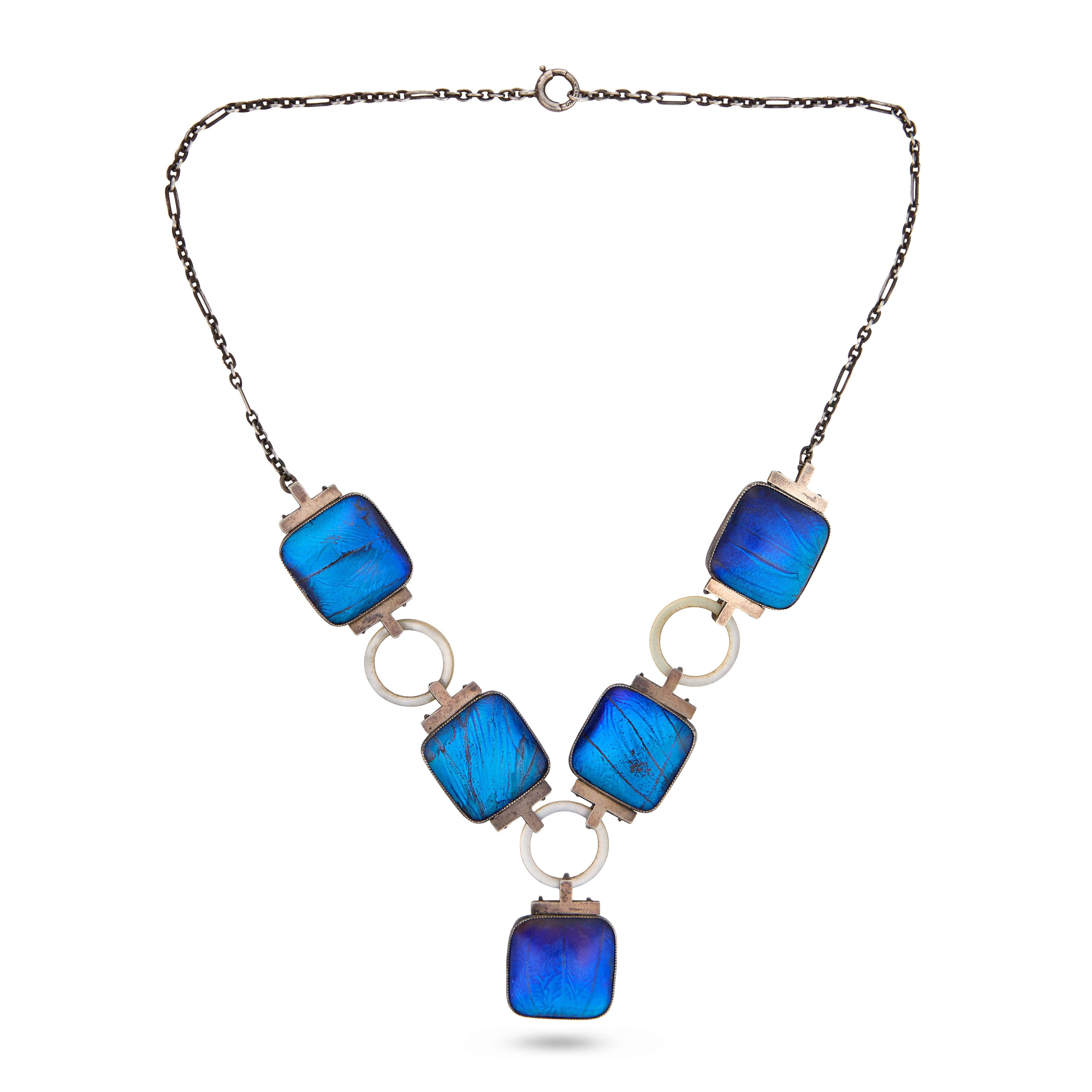 Art Deco Sterling Silver Butterfly-Wing & Mother of Pearl Festoon Necklace