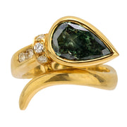 Estate 18k Green Diamond Snake Ring