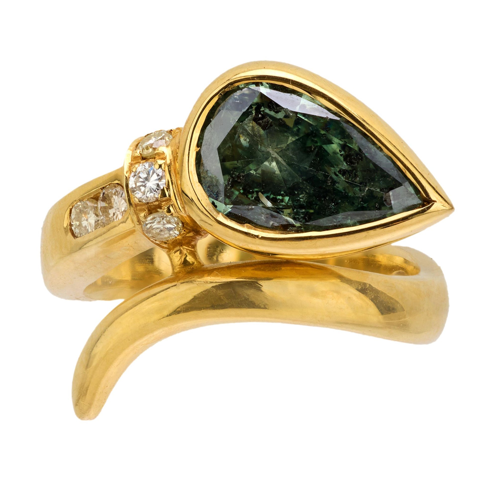 Estate 18k Green Diamond Snake Ring