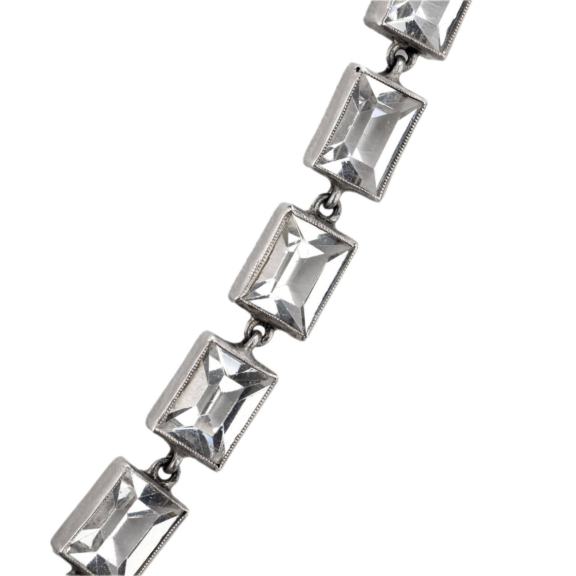 Art Deco German Sterling Silver Crystal and Marcasite Arrow Motif Necklace