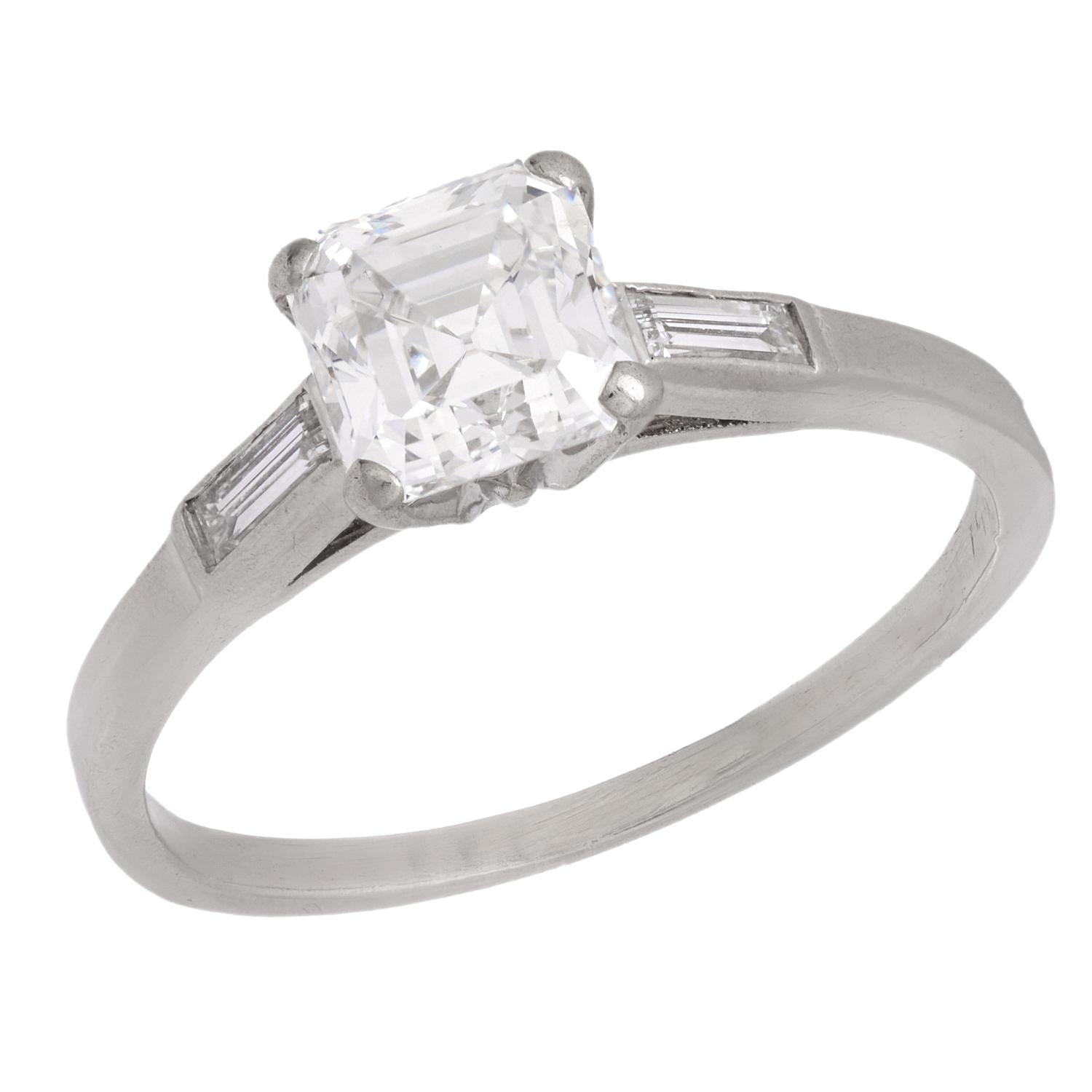 Retro Platinum Diamond Engagement Ring 1.06ct