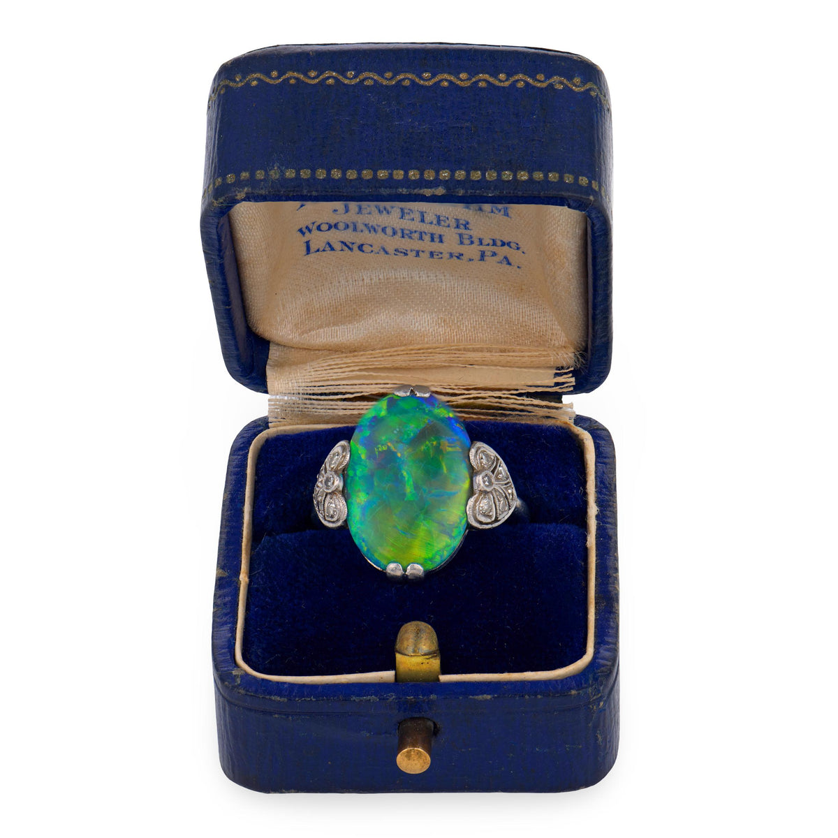 Edwardian Platinum Lightning Ridge Opal & Diamond Ring