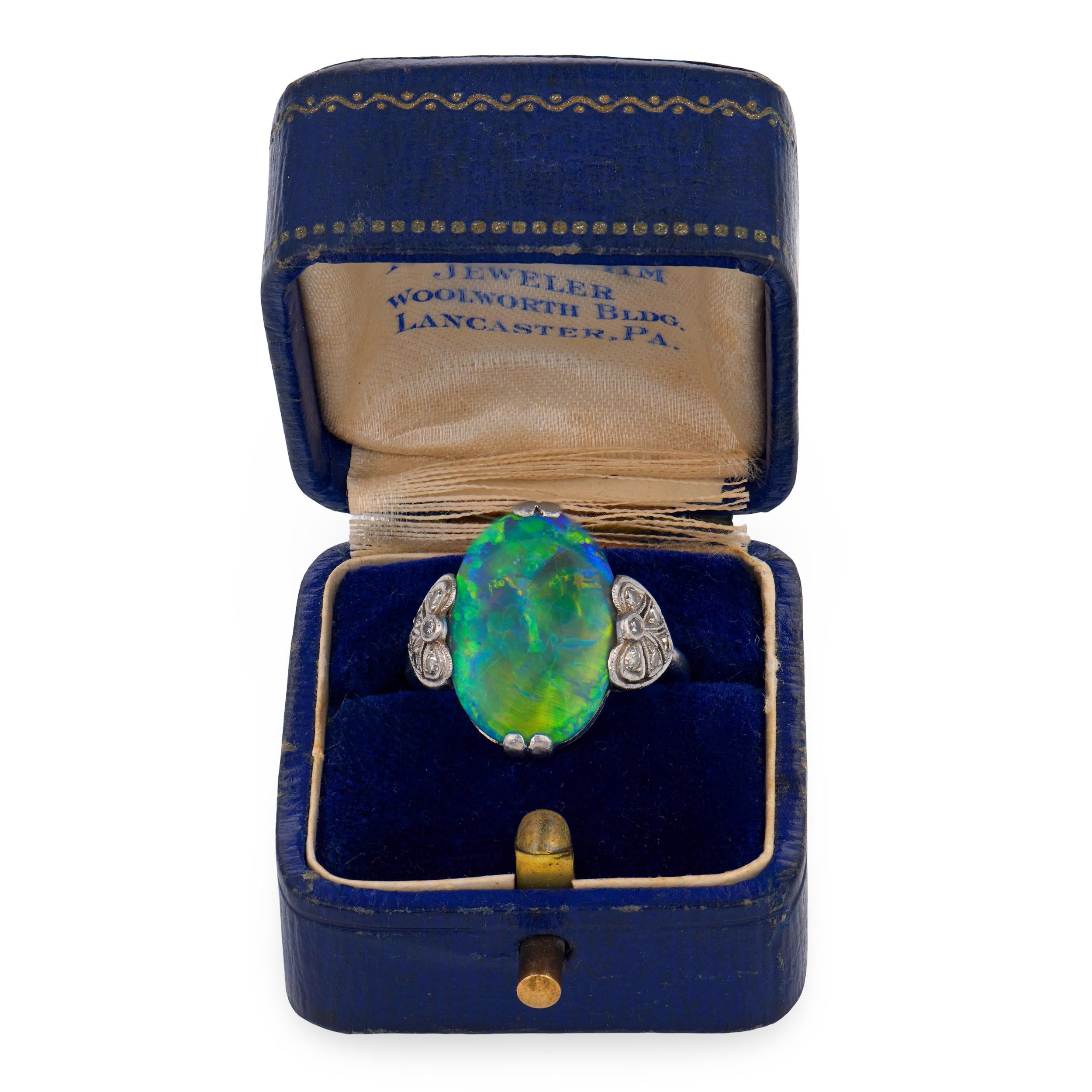 Edwardian Platinum Lightning Ridge Opal & Diamond Ring