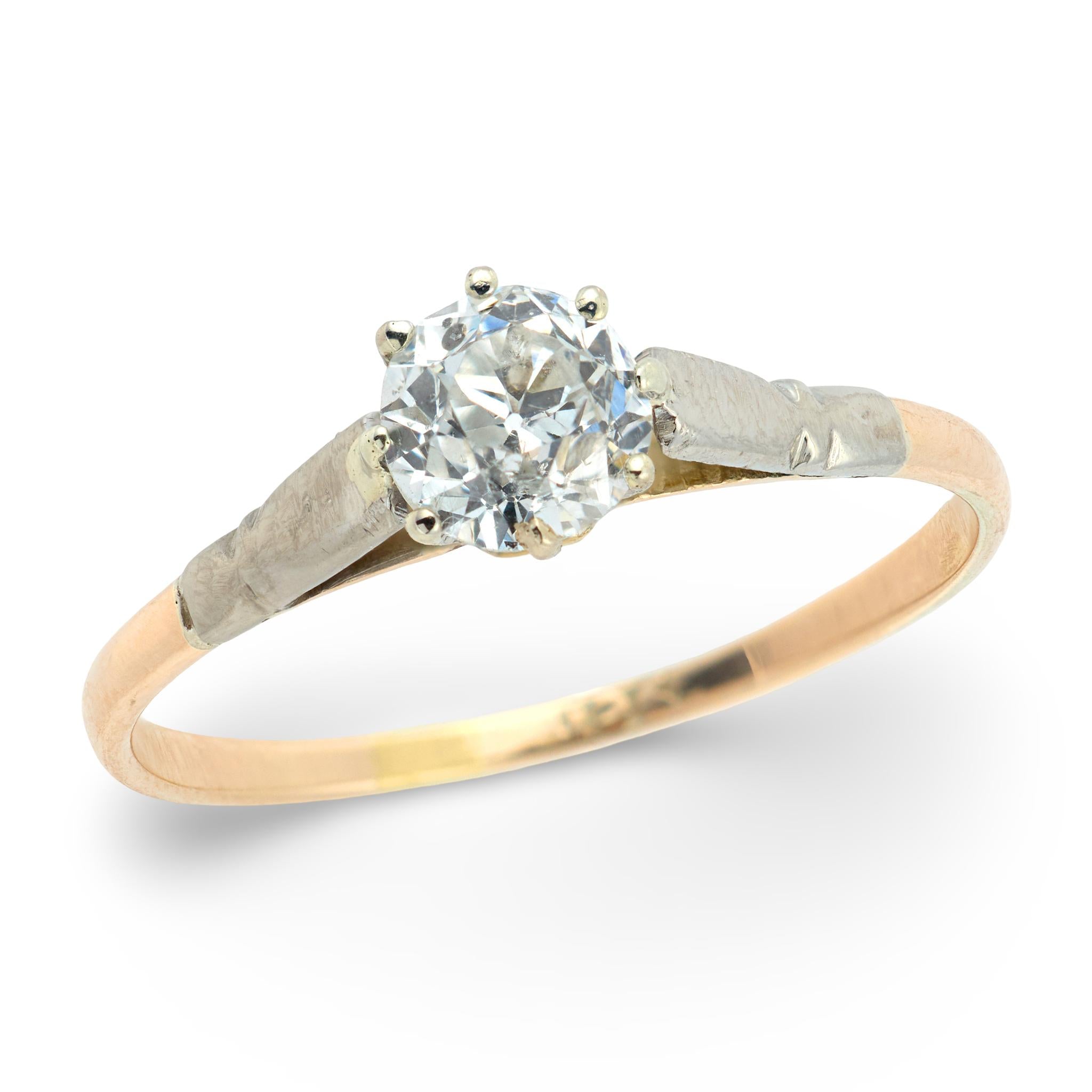 Edwardian English 9k/Platinum Diamond Engagement Ring .62ct