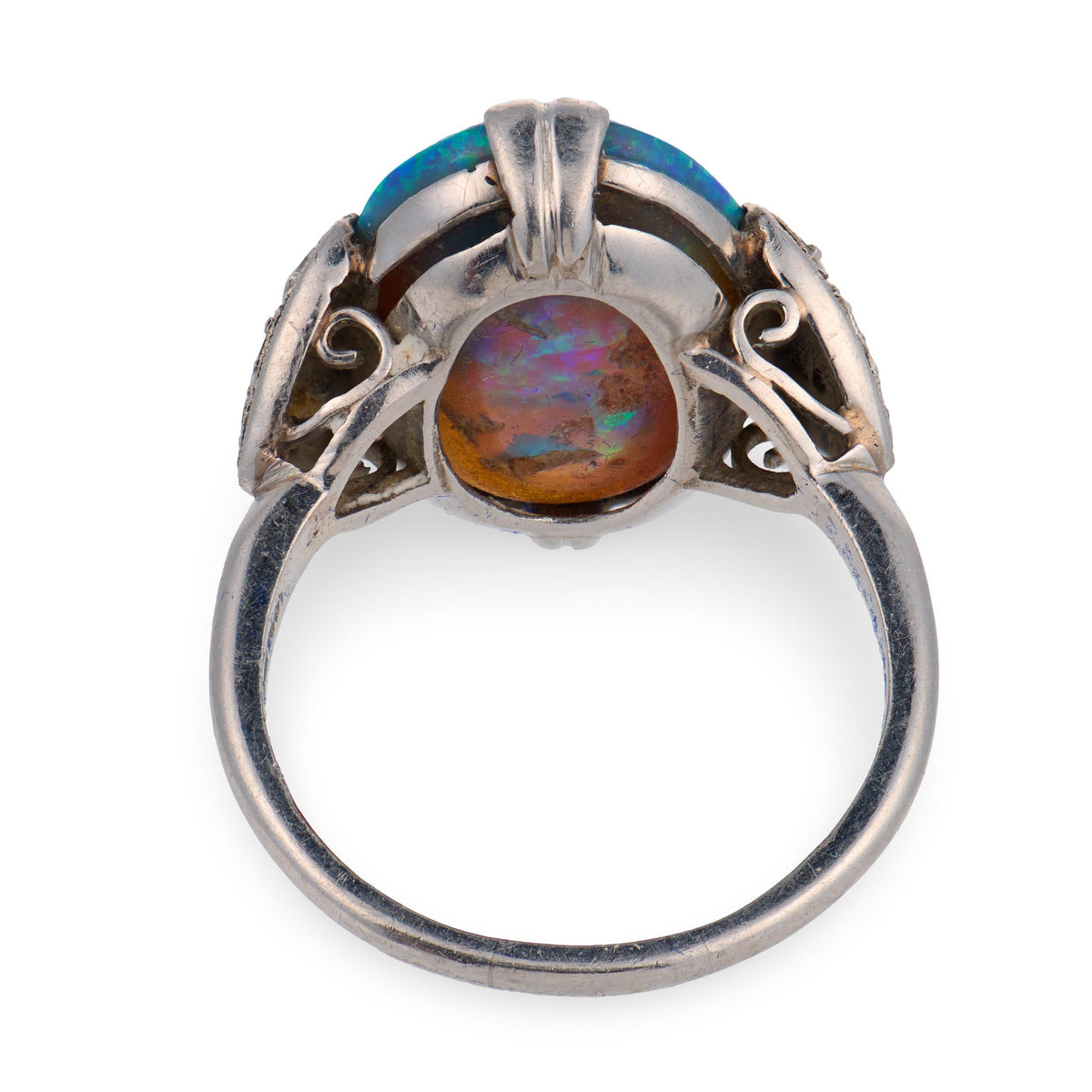 Edwardian Platinum Lightning Ridge Opal & Diamond Ring