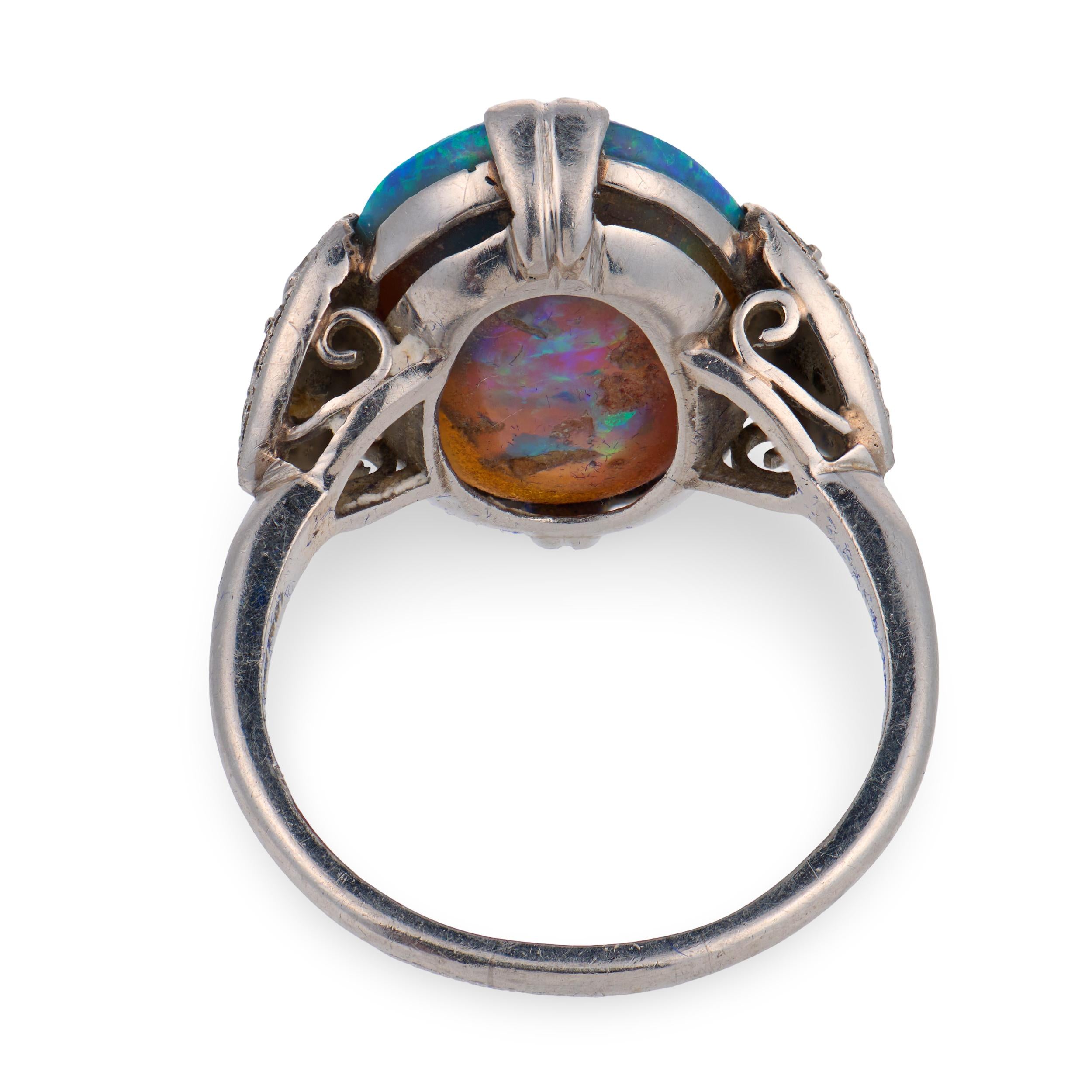 Edwardian Platinum Lightning Ridge Opal & Diamond Ring