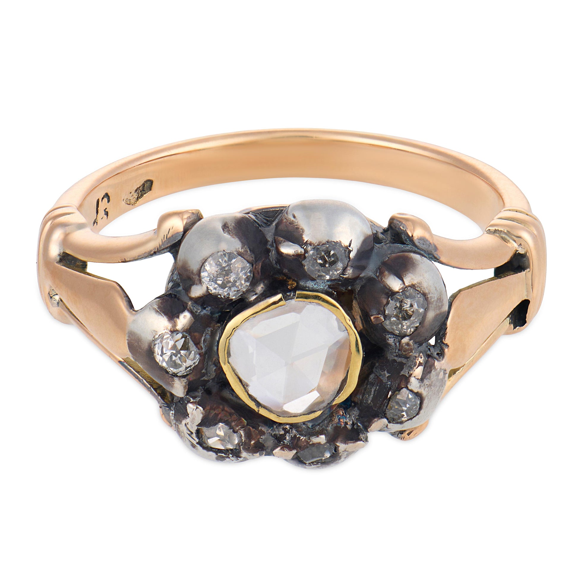 Victorian 14k/Sterling Silver Diamond Halo Ring