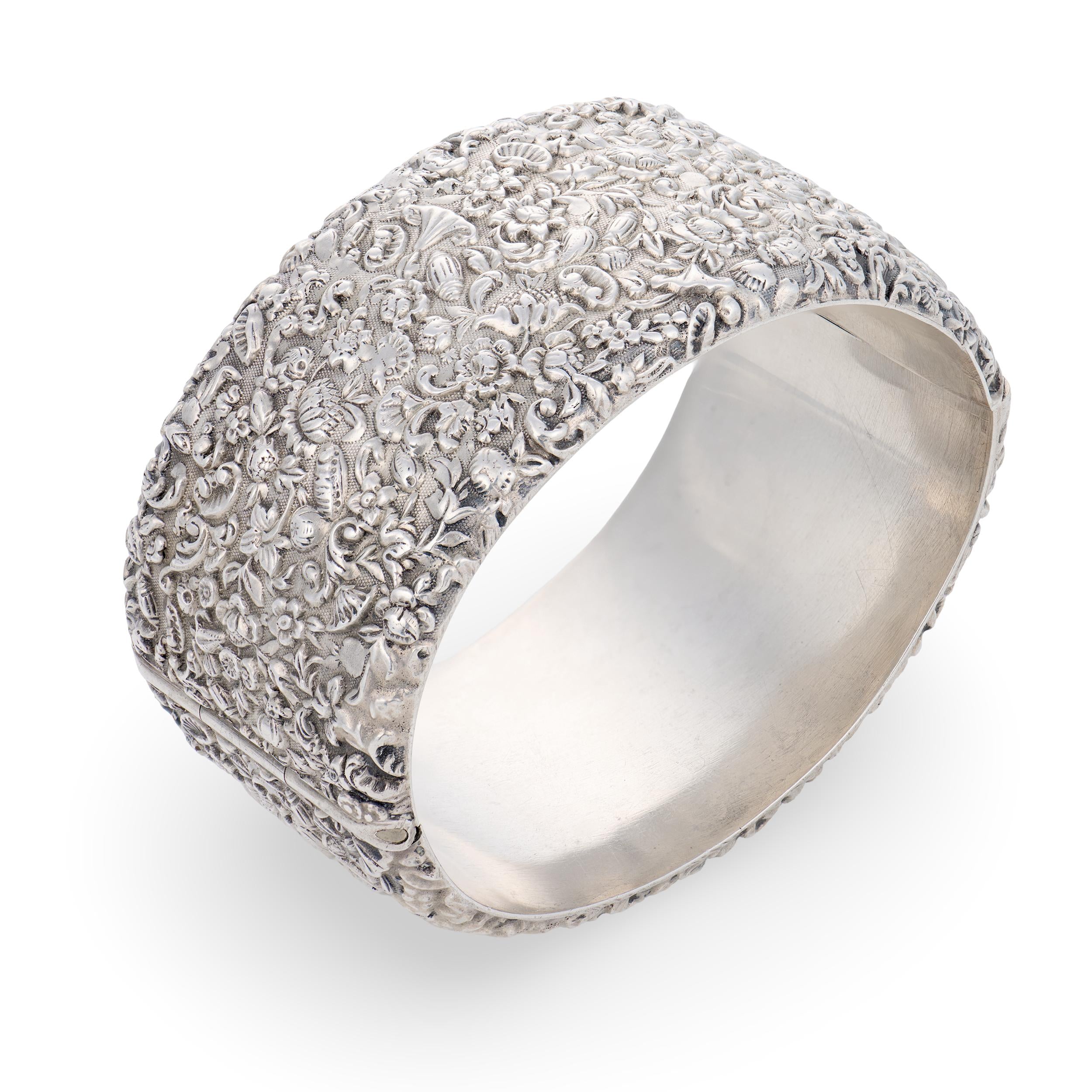 Victorian Sterling Silver Repoussé Bangle