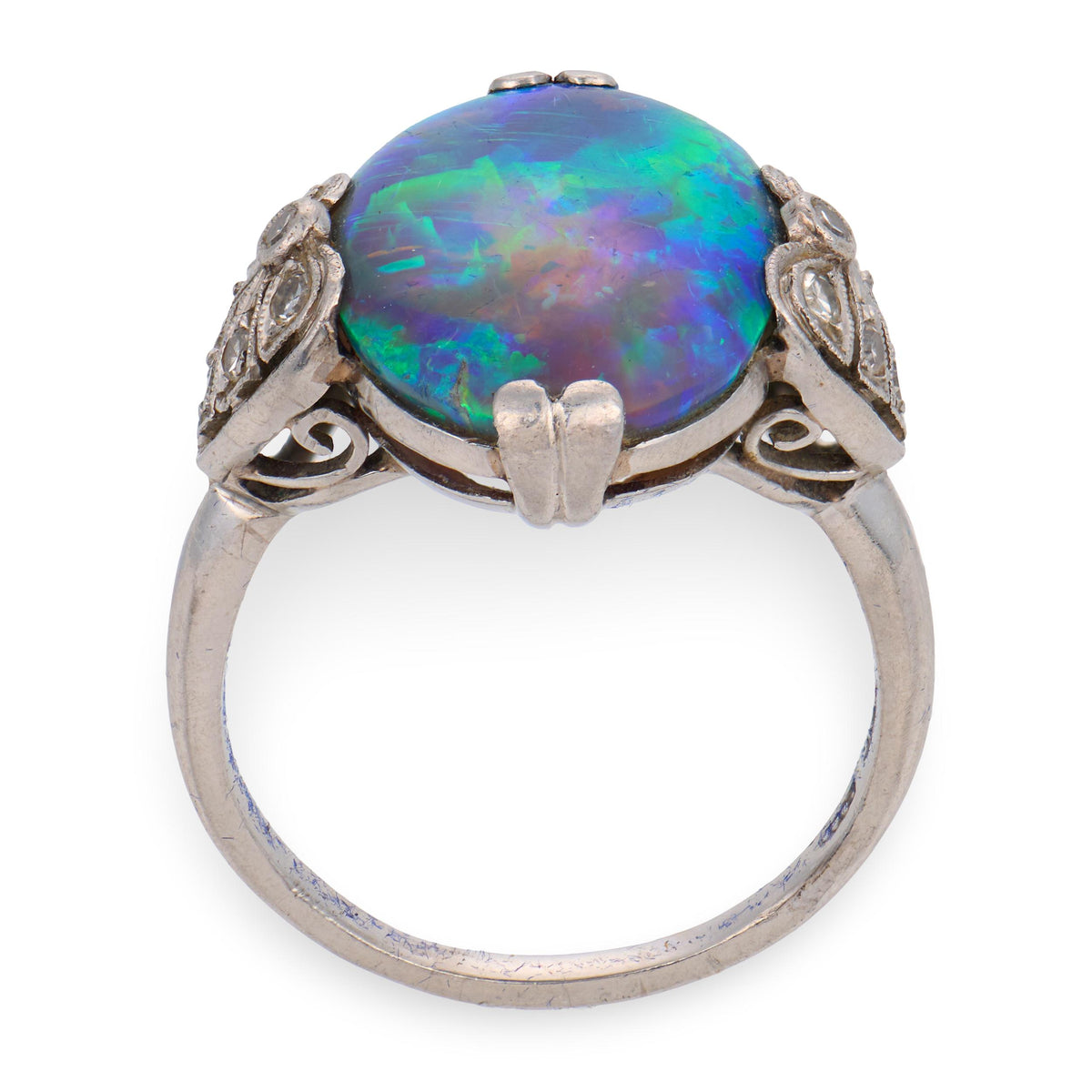 Edwardian Platinum Lightning Ridge Opal & Diamond Ring