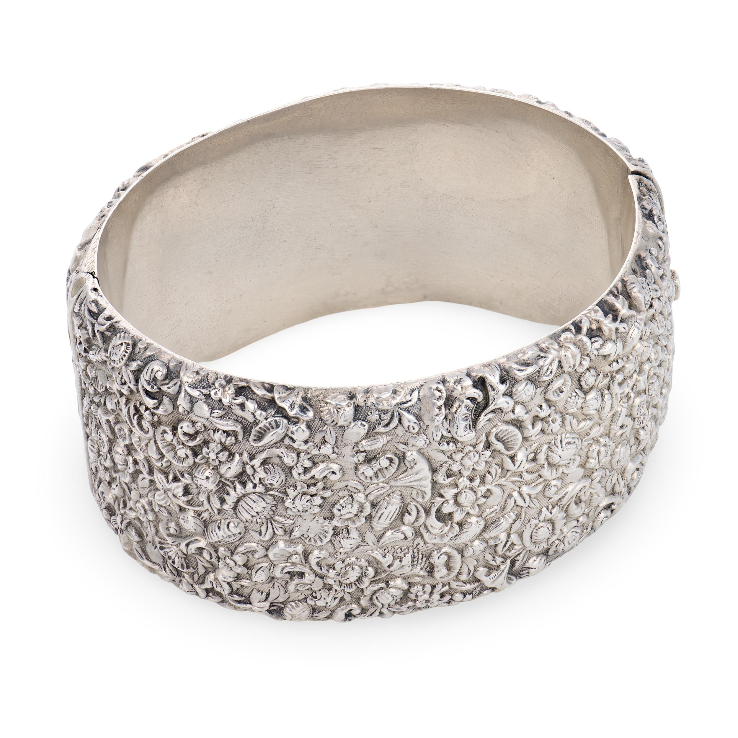 Victorian Sterling Silver Repoussé Bangle