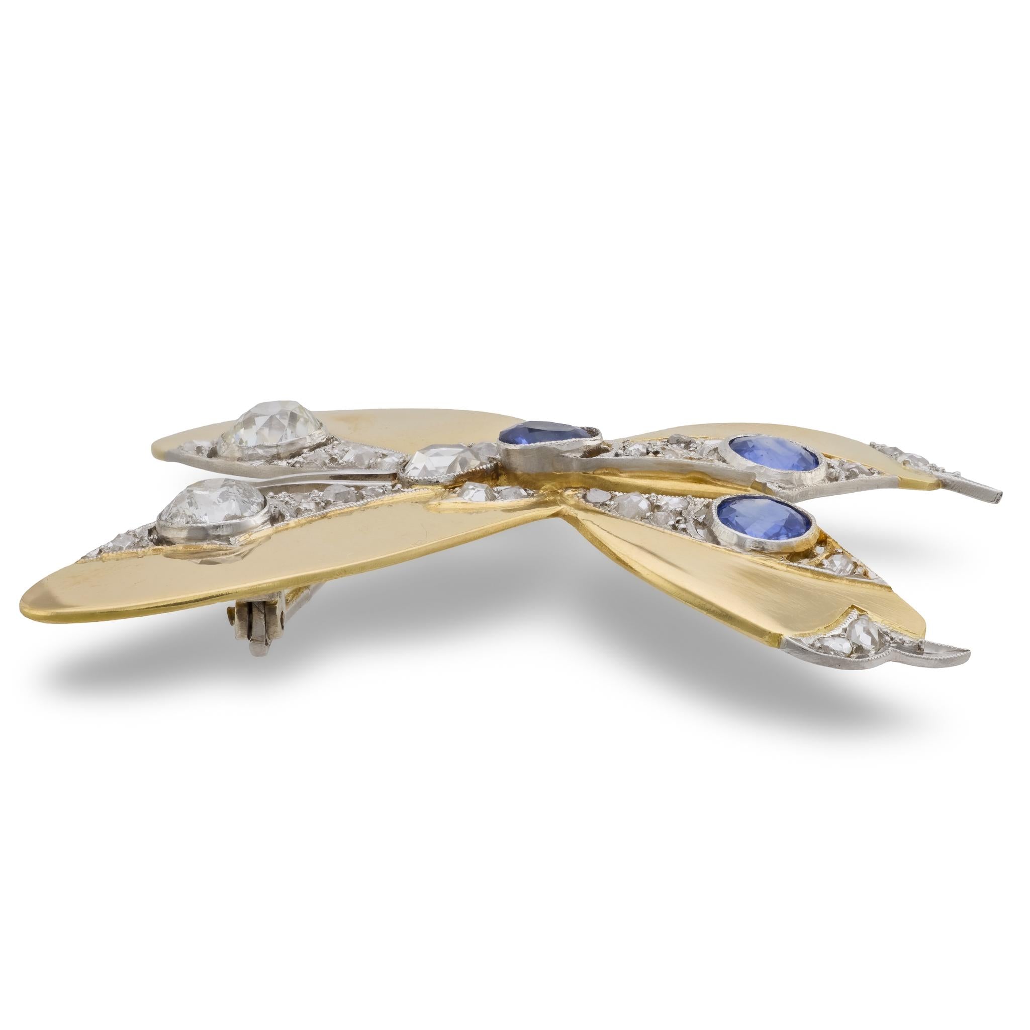 Art Nouveau 18k/Platinum Sapphire & Diamond Butterfly Pin/Pendant