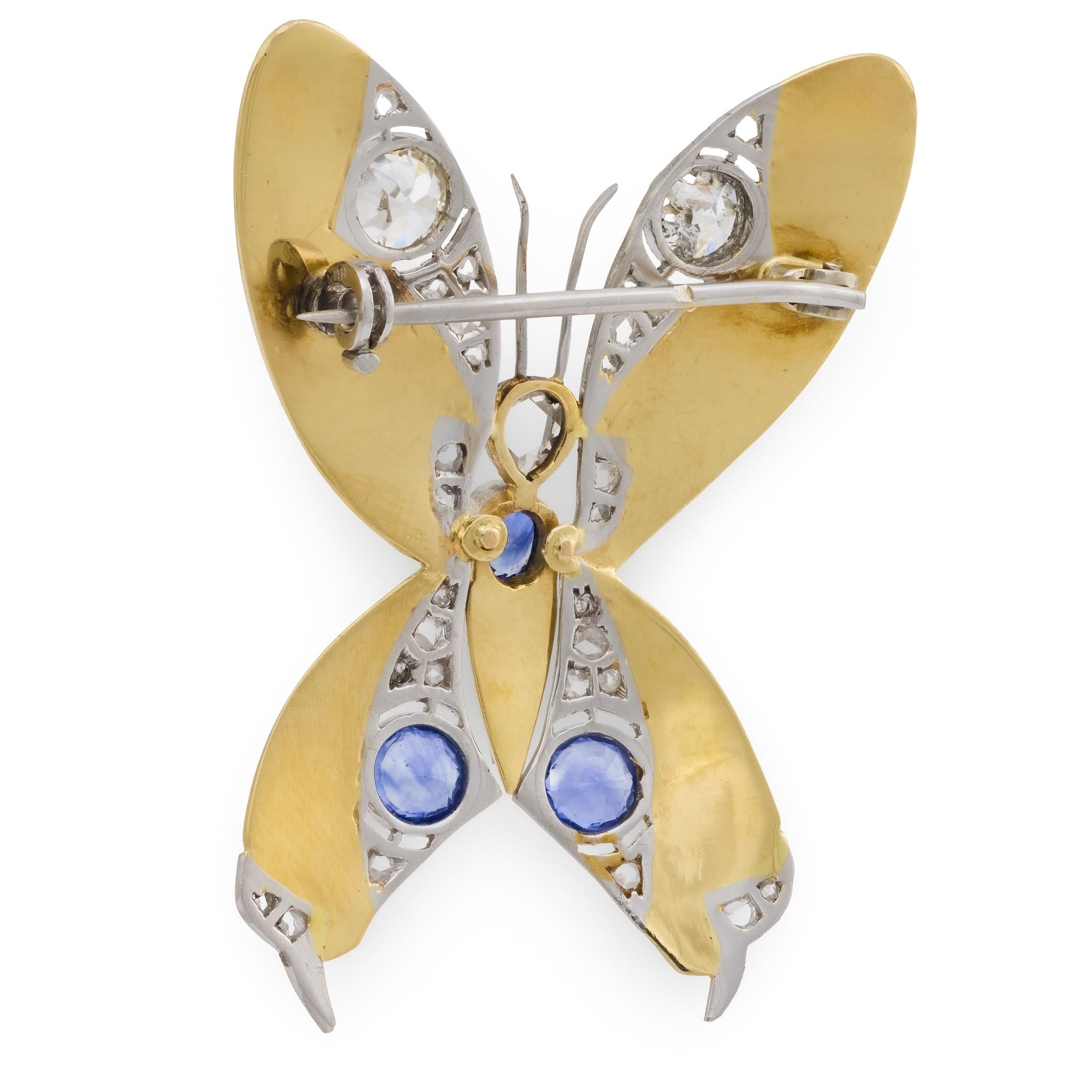 Art Nouveau 18k/Platinum Sapphire & Diamond Butterfly Pin/Pendant