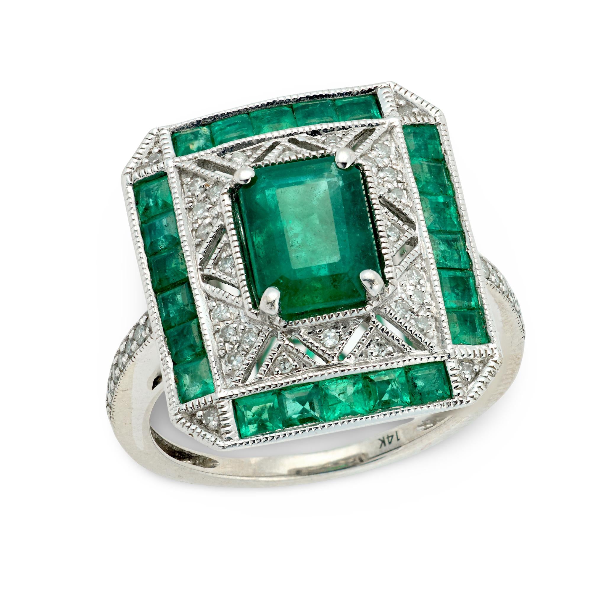 "Art Deco" Platinum Emerald & Diamond Ring