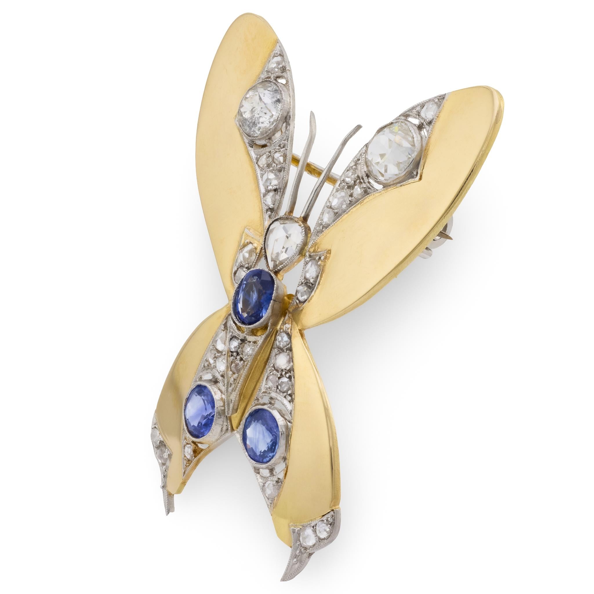 Art Nouveau 18k/Platinum Sapphire & Diamond Butterfly Pin/Pendant