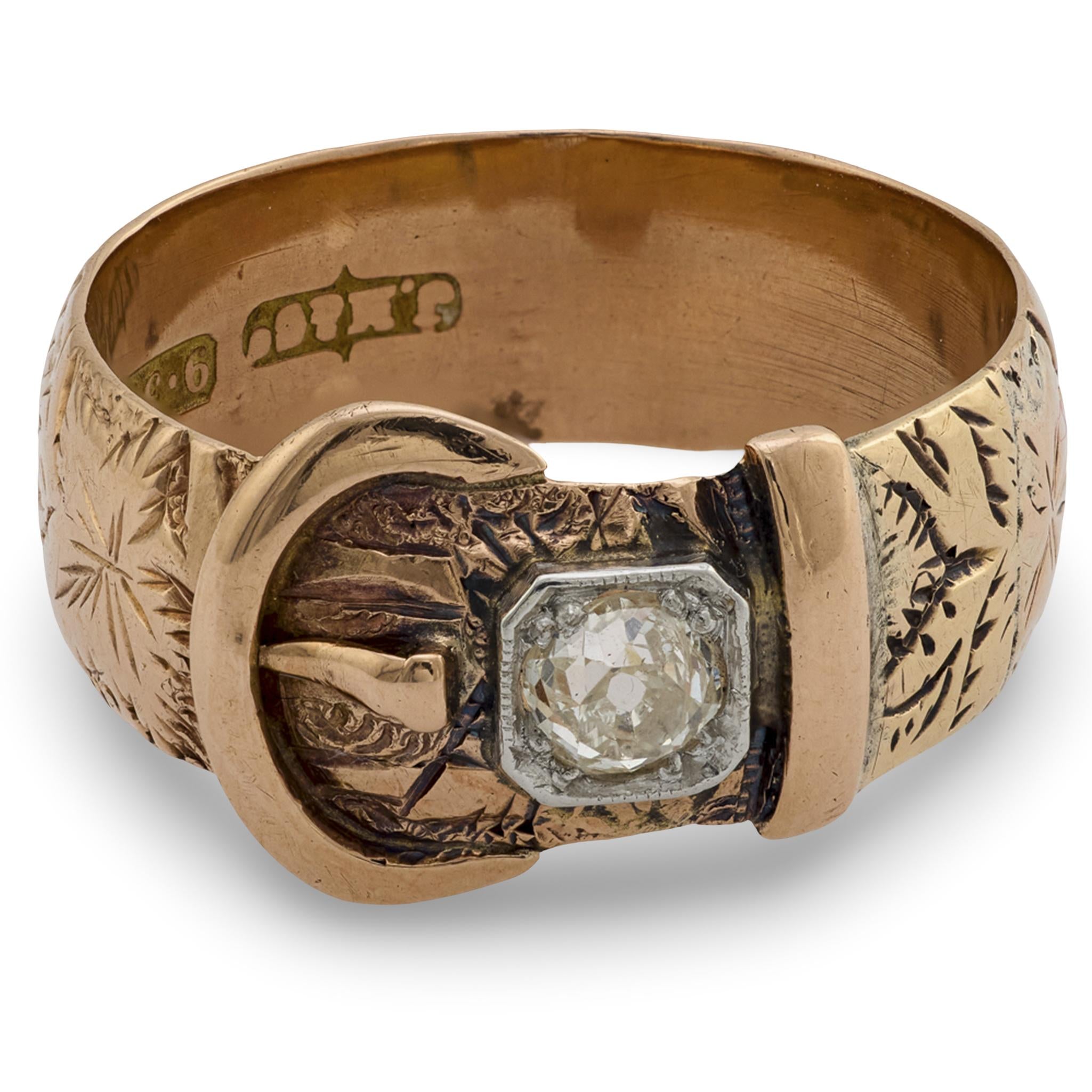 Victorian 9k/Sterling Silver Diamond Buckle Ring