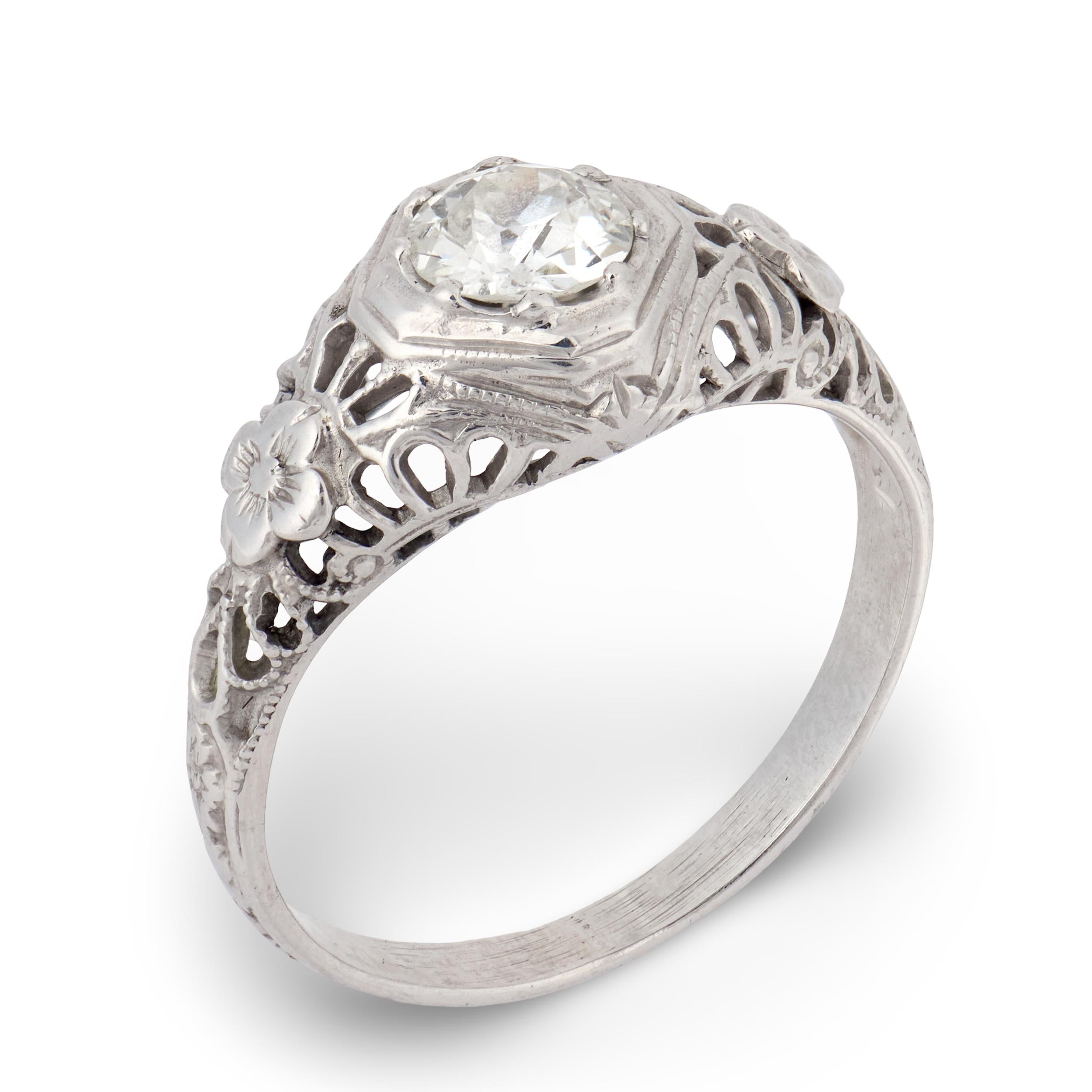 Art Deco 18k Diamond Engagement Ring .45ct