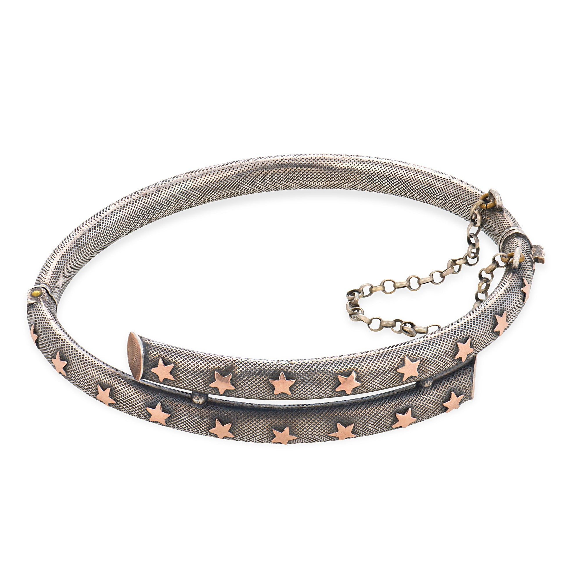 Victorian French 9k/800 Silver Niello Star-Motif Bangle