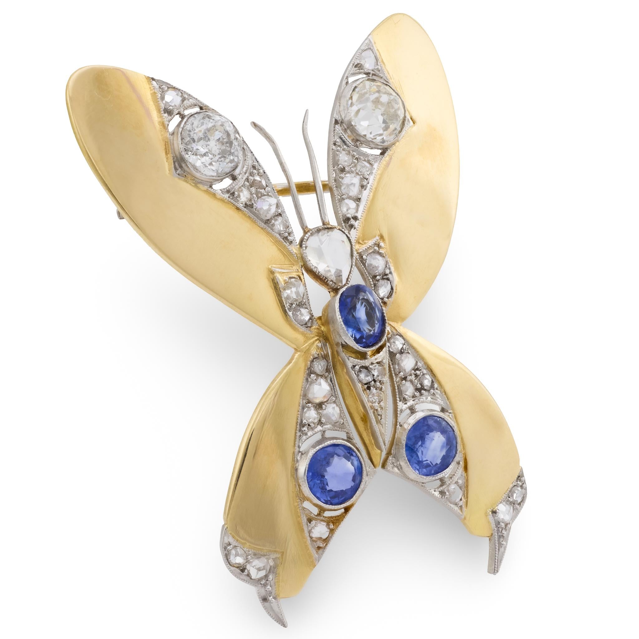 Art Nouveau 18k/Platinum Sapphire & Diamond Butterfly Pin/Pendant