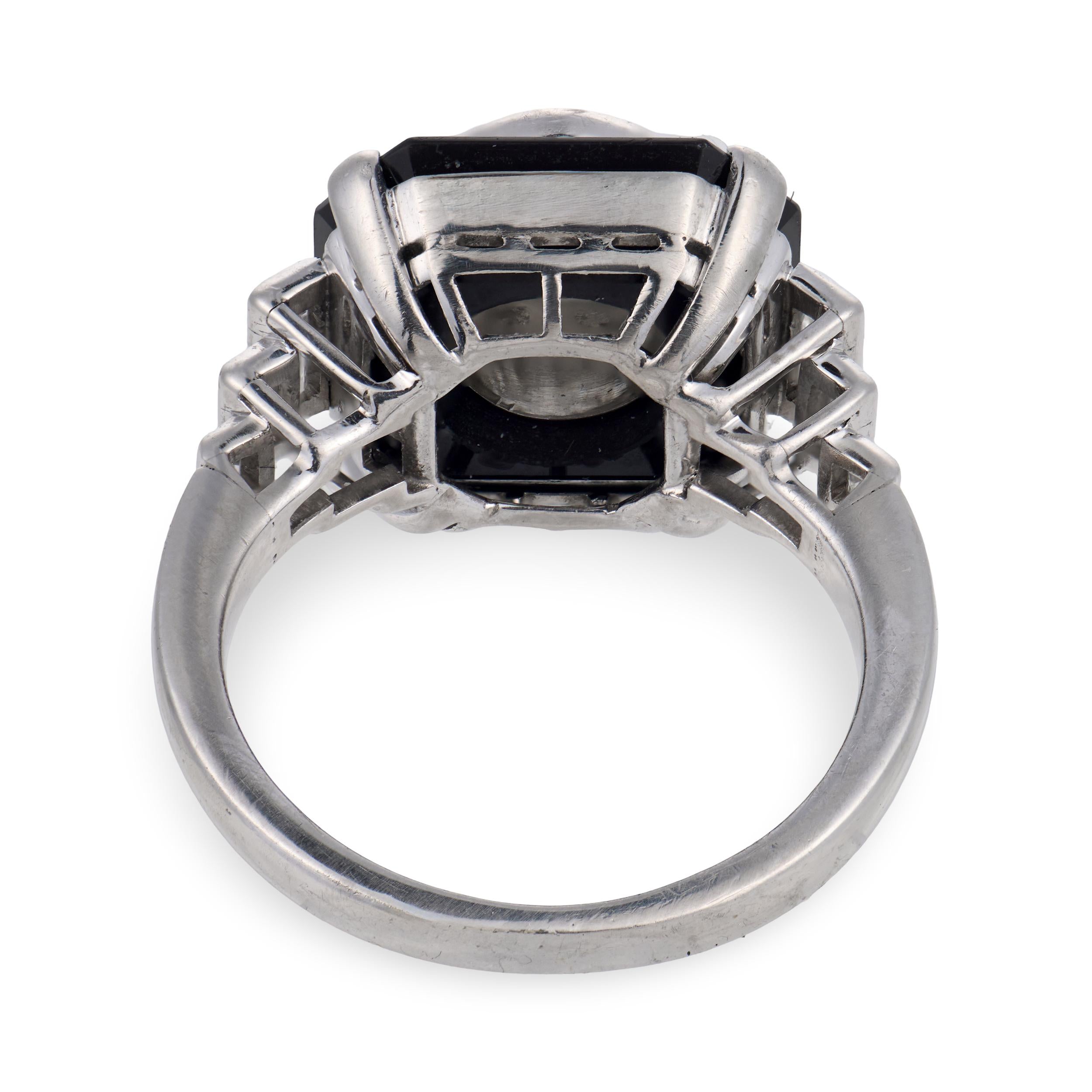 Art Deco Platinum Diamond & Onyx Engagement Ring 1.70ct