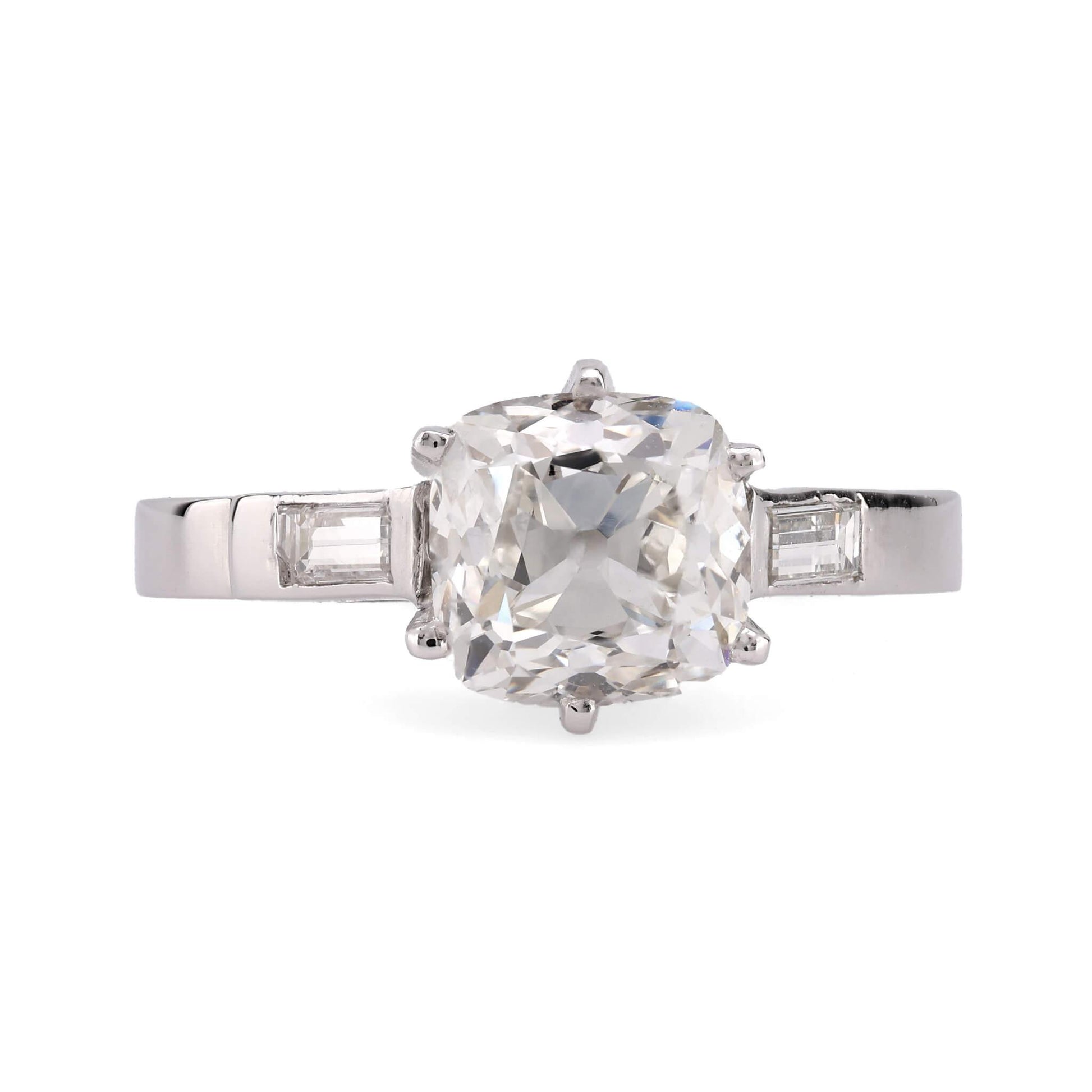 Retro French Platinum GIA Diamond Engagement Ring 2.19ct
