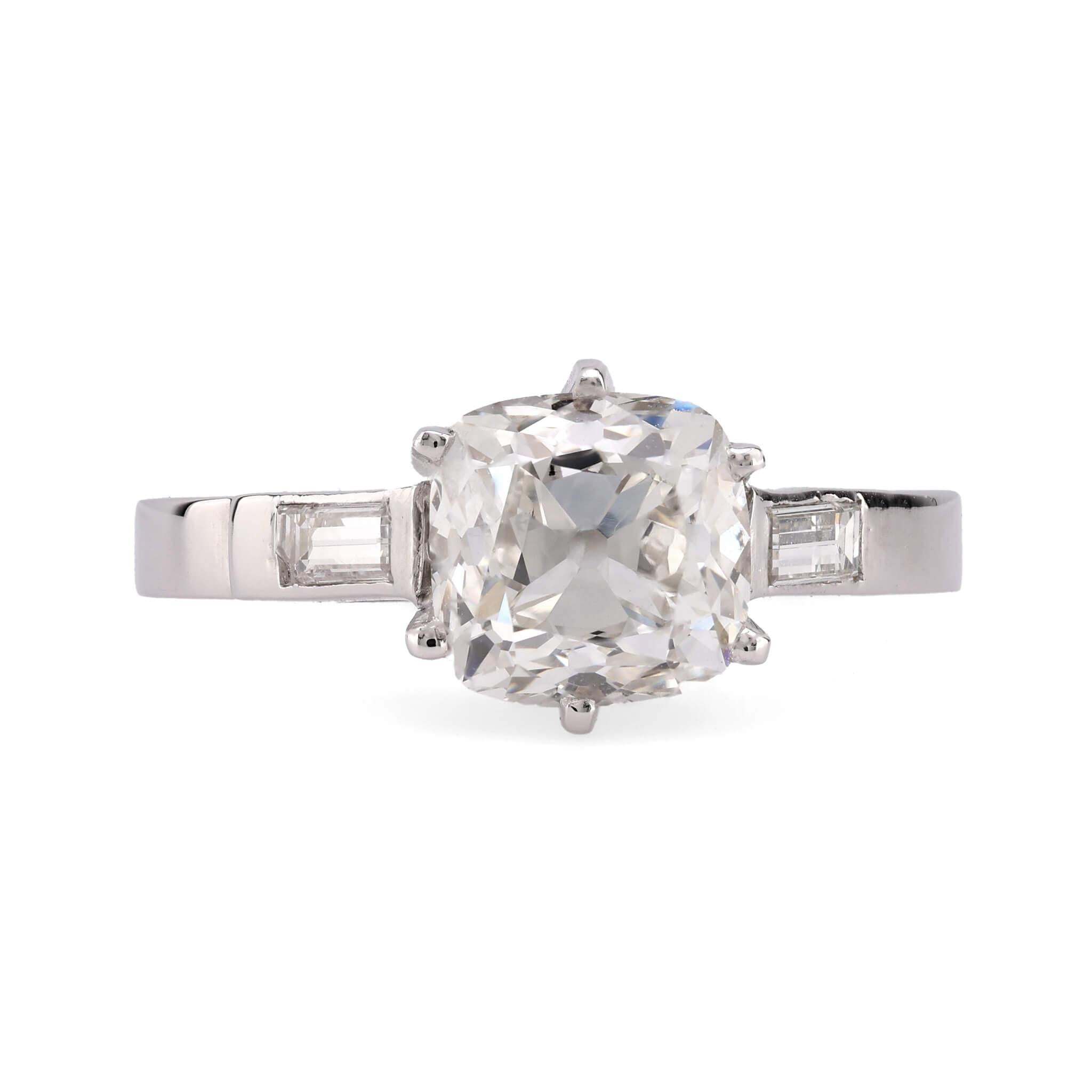 Retro French Platinum GIA Diamond Engagement Ring 2.19ct