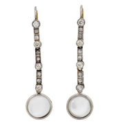 Edwardian 18k/Platinum Moonstone and Diamond Drop Earrings