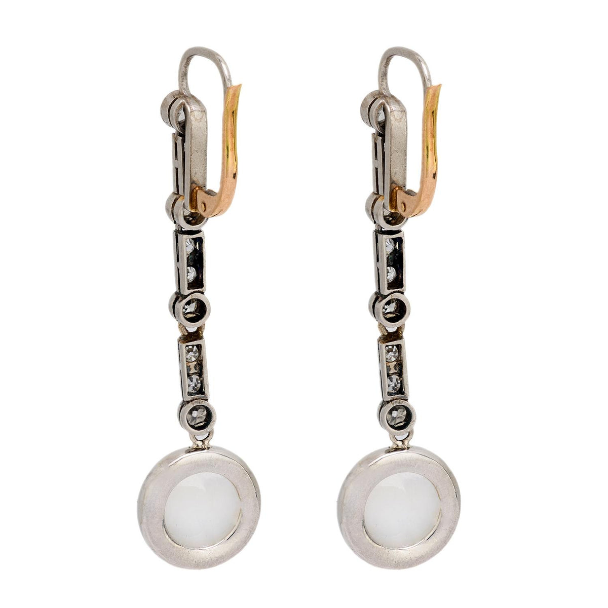 Edwardian 18k/Platinum Moonstone and Diamond Drop Earrings