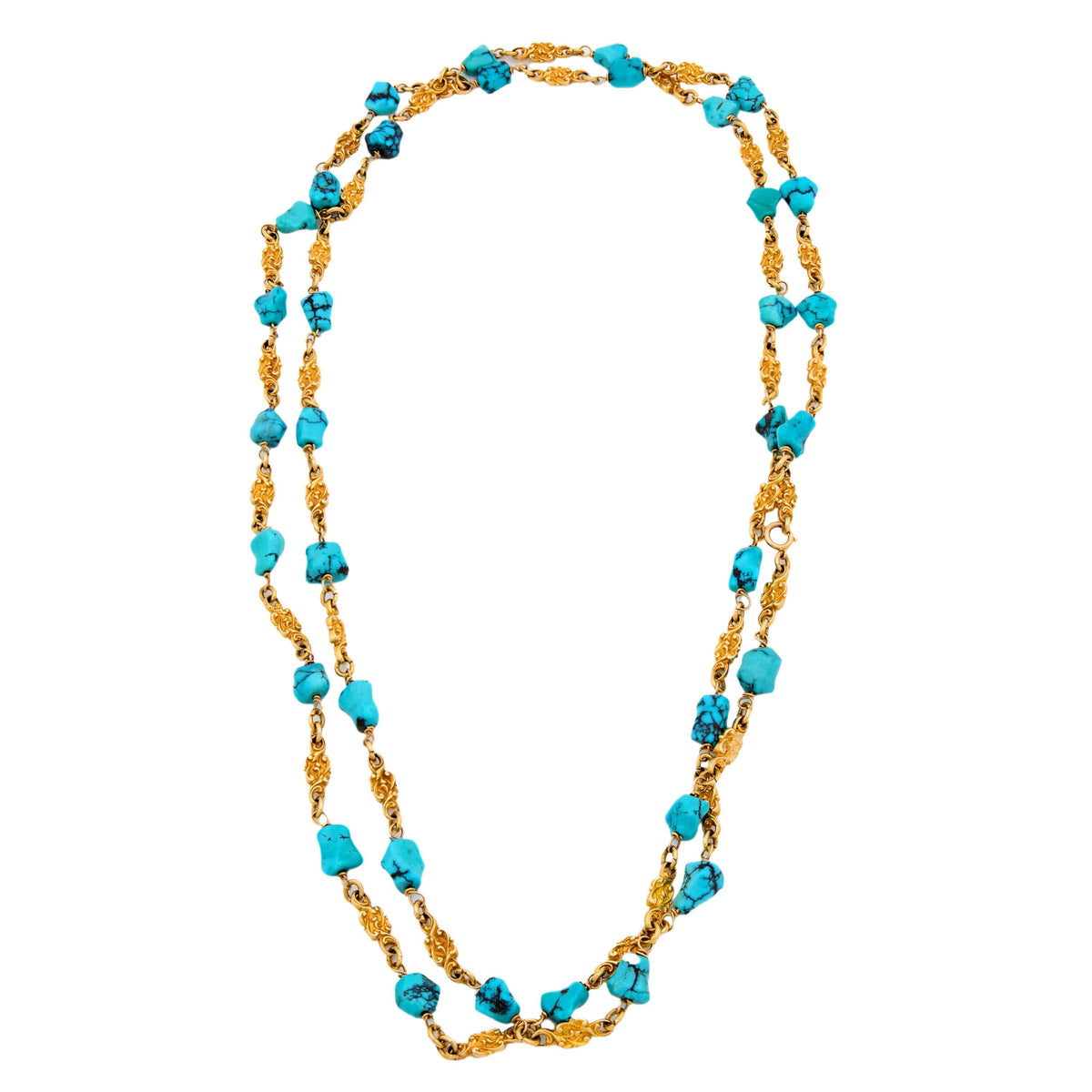 Victorian 14k Turquoise Nugget Chain Necklace