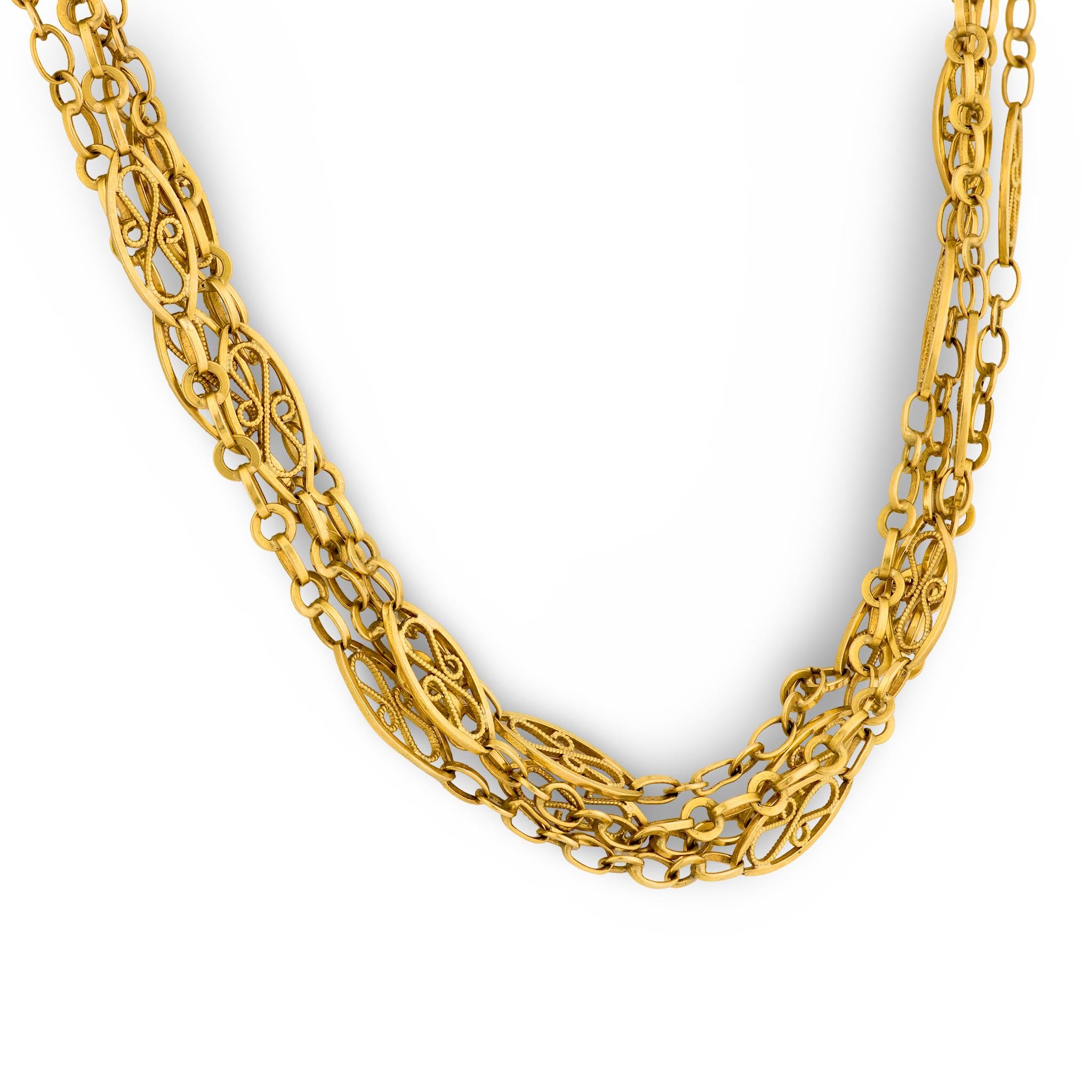 Art Nouveau French 18k Chain Necklace 61.5"