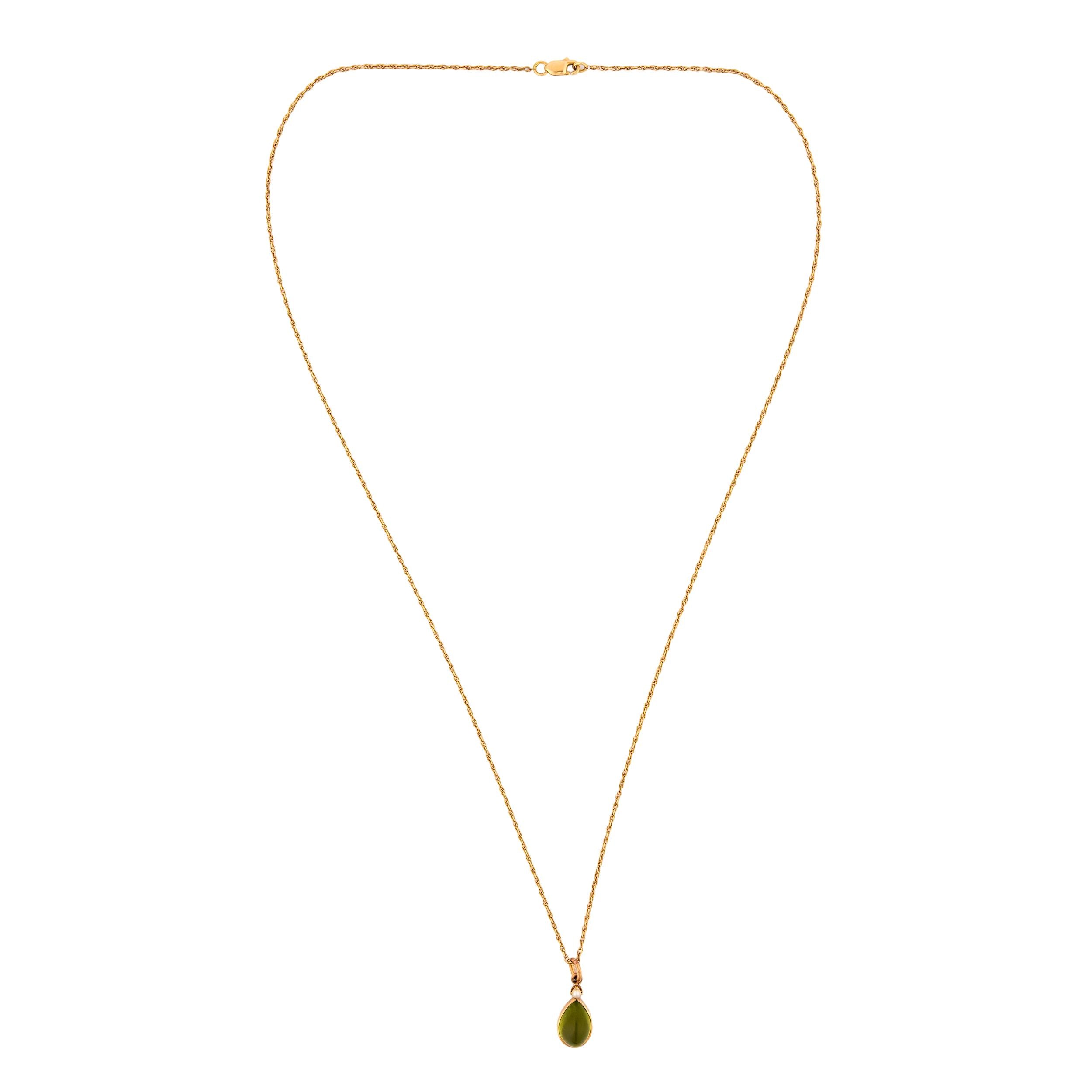 Victorian 14k Peridot & Pearl Pendant Necklace