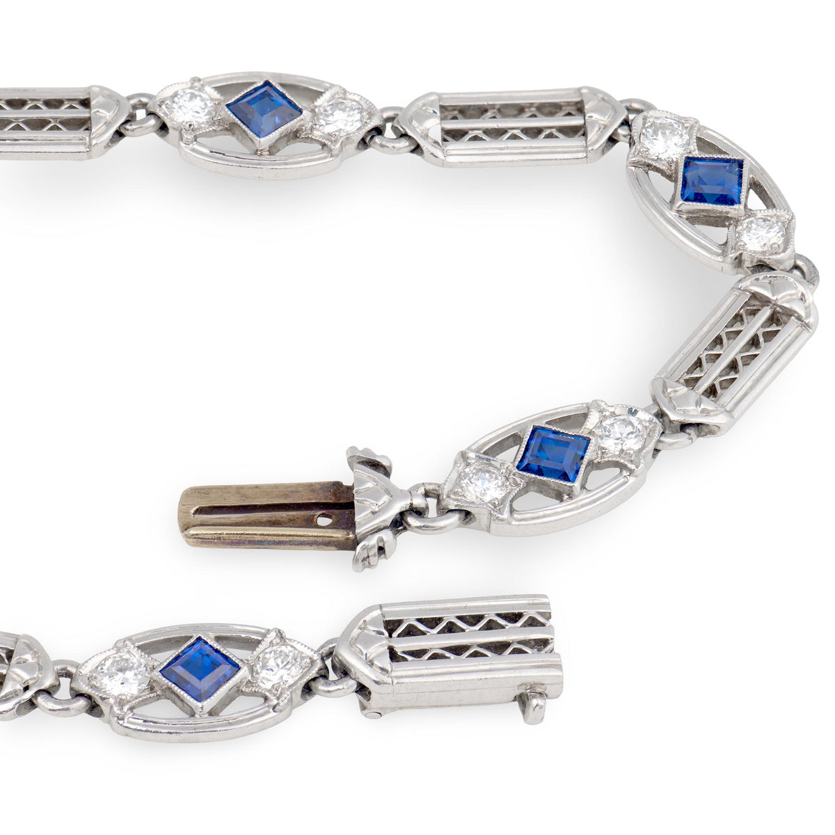 TIFFANY & CO. Art Deco Platinum Sapphire & Diamond Line Bracelet