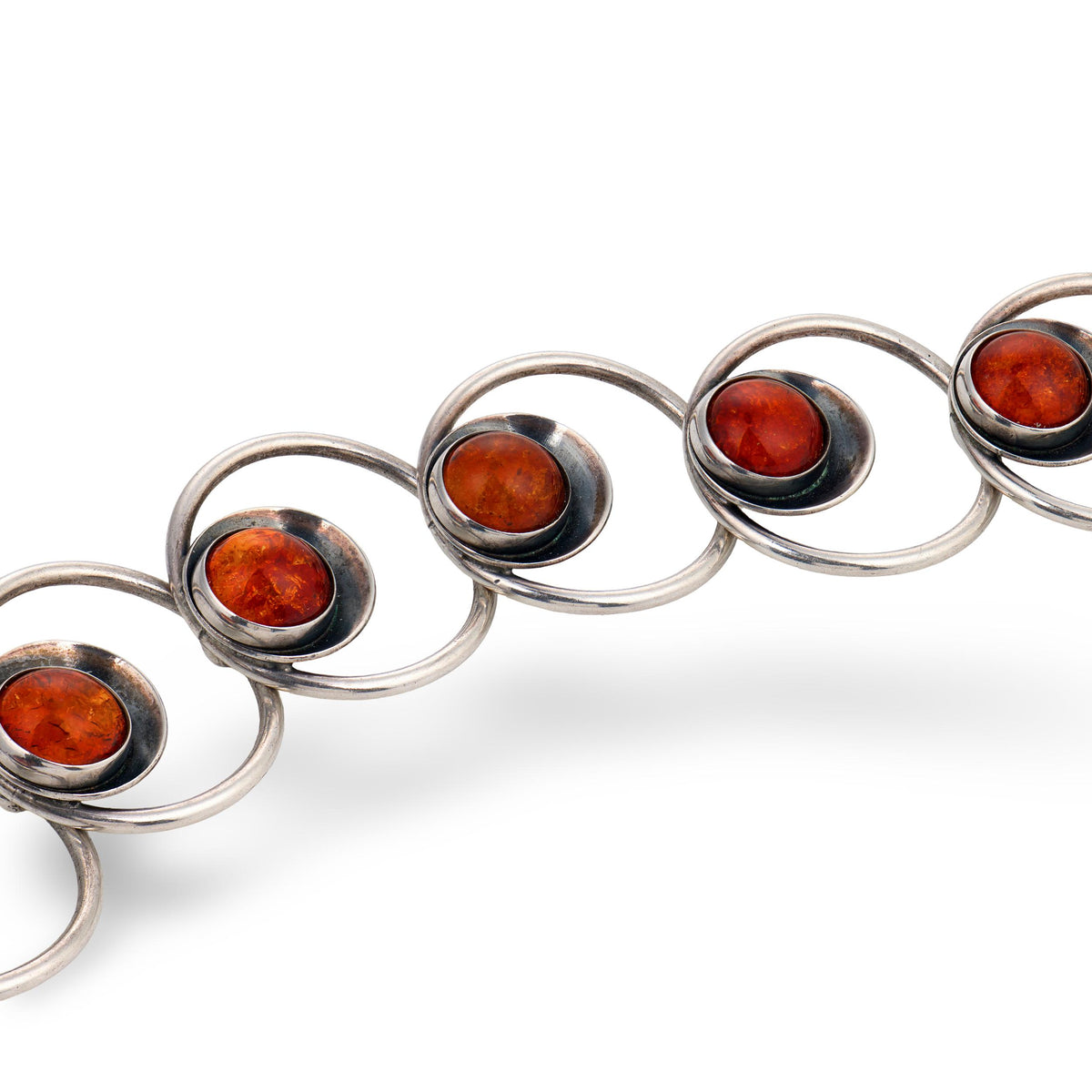 N.E. FROM Vintage Danish Sterling Silver Amber Link Bracelet