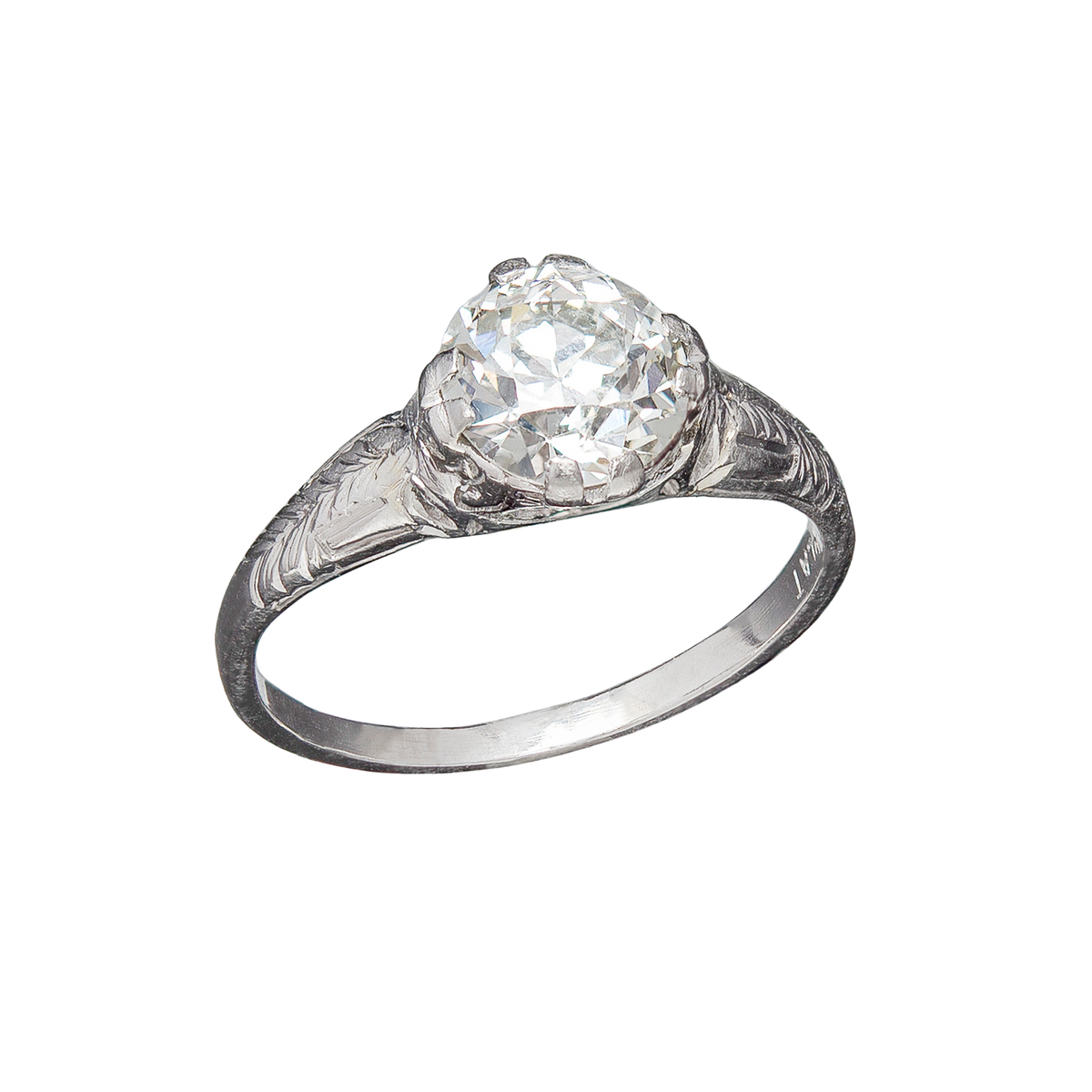 Art Deco Platinum Mine Cut Diamond Engagement Ring 1.55ct