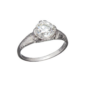 Art Deco Platinum Mine Cut Diamond Engagement Ring 1.55ct