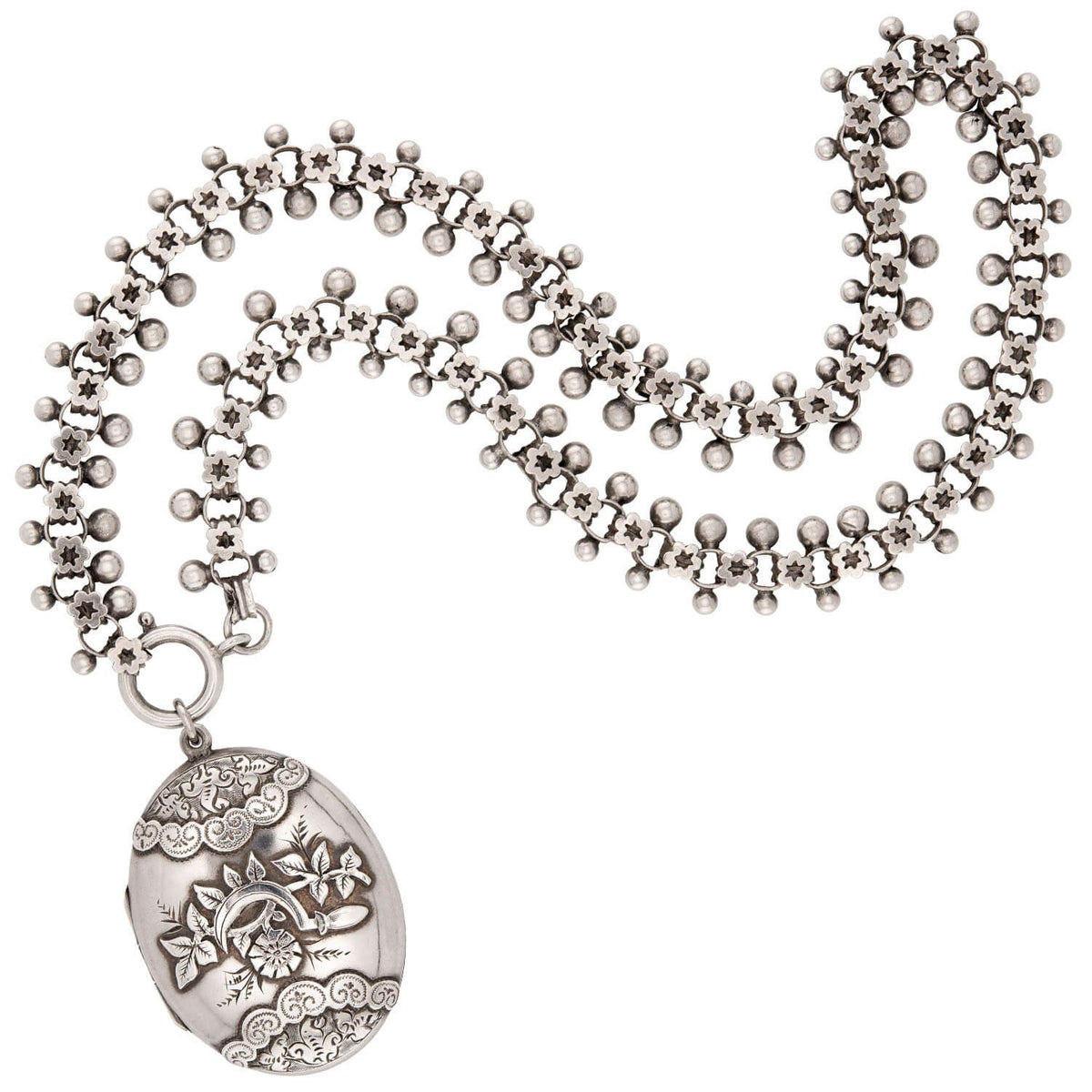Victorian English Sterling Silver Book Chain Locket Necklace