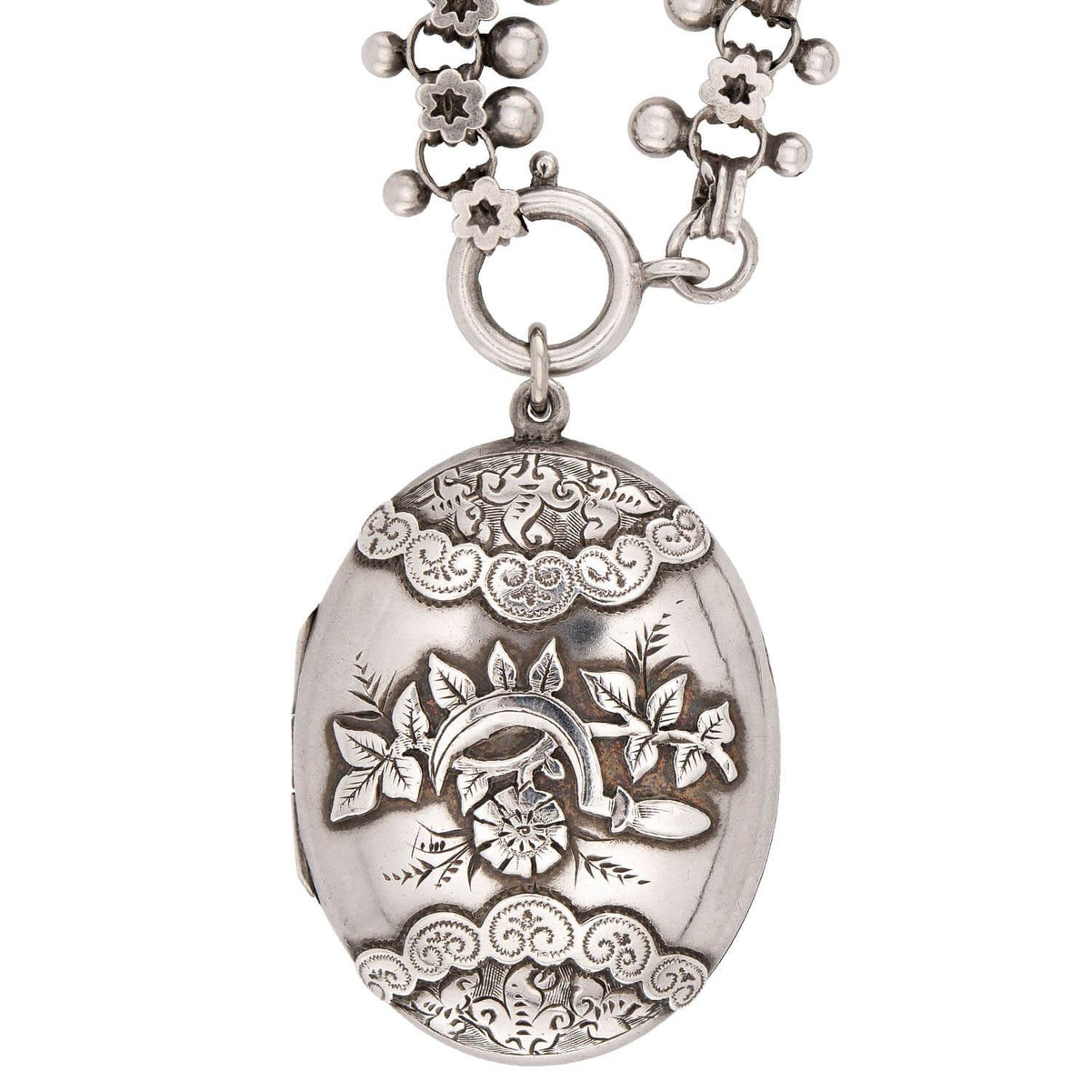 Victorian English Sterling Silver Book Chain Locket Necklace