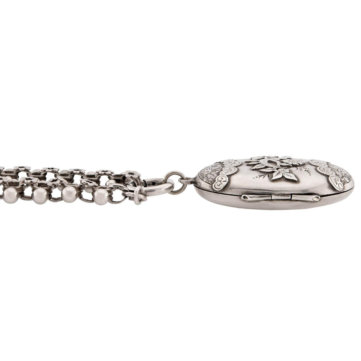 Victorian English Sterling Silver Book Chain Locket Necklace