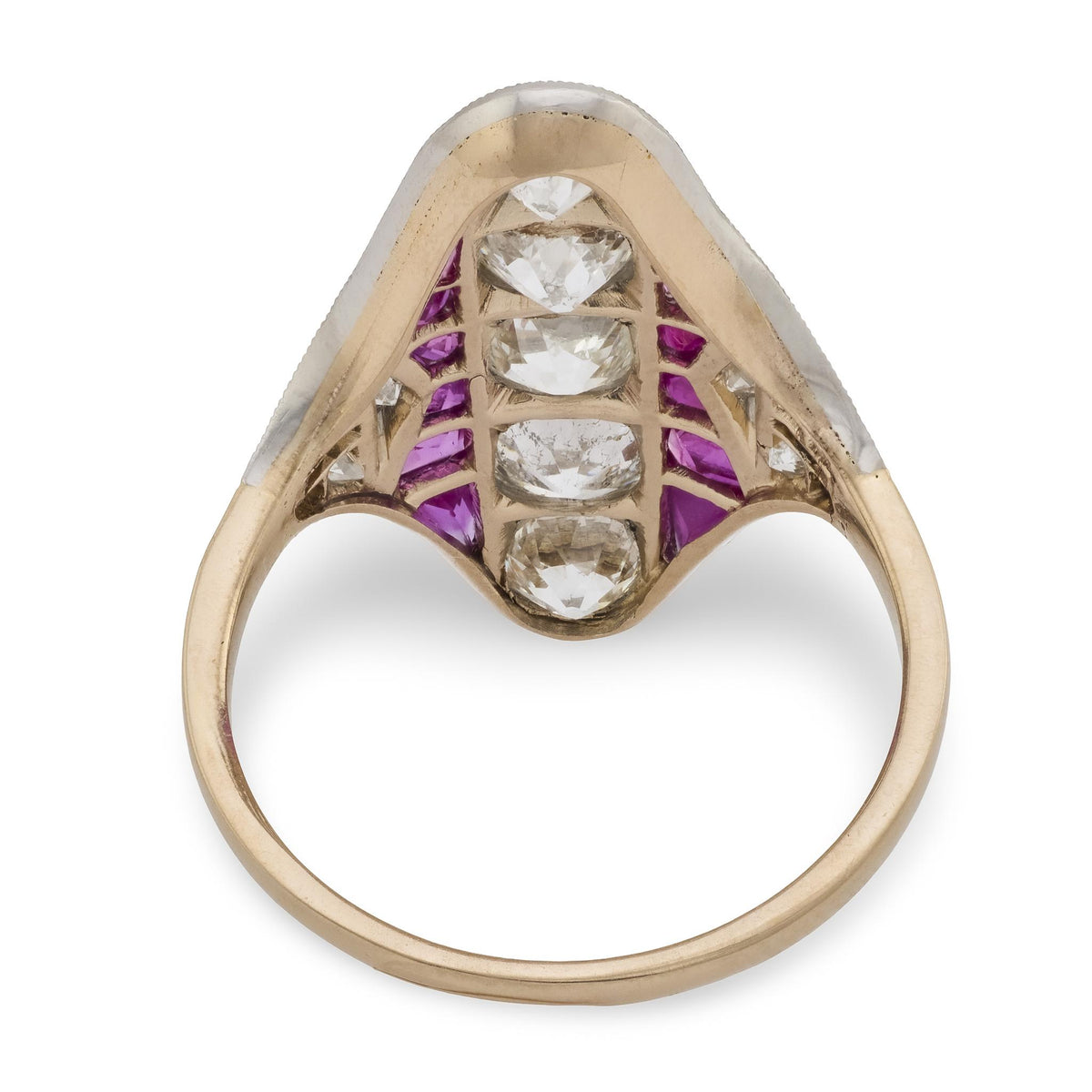 Edwardian 18k/Platinum Ruby & Diamond Navette Ring