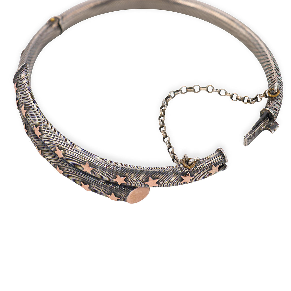 Victorian French 9k/800 Silver Niello Star-Motif Bangle