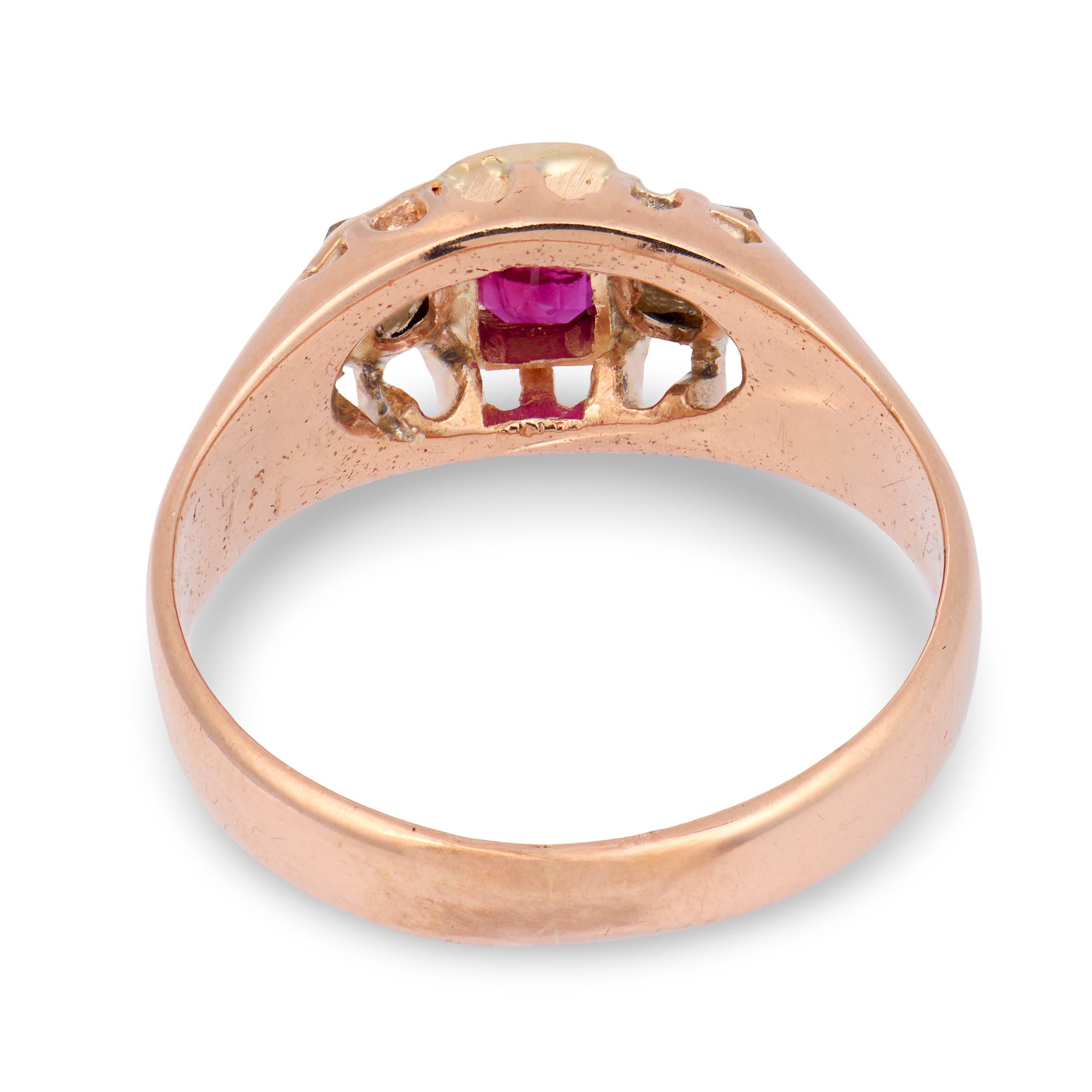 Victorian 14k Ruby & Diamond Three Stone Ring